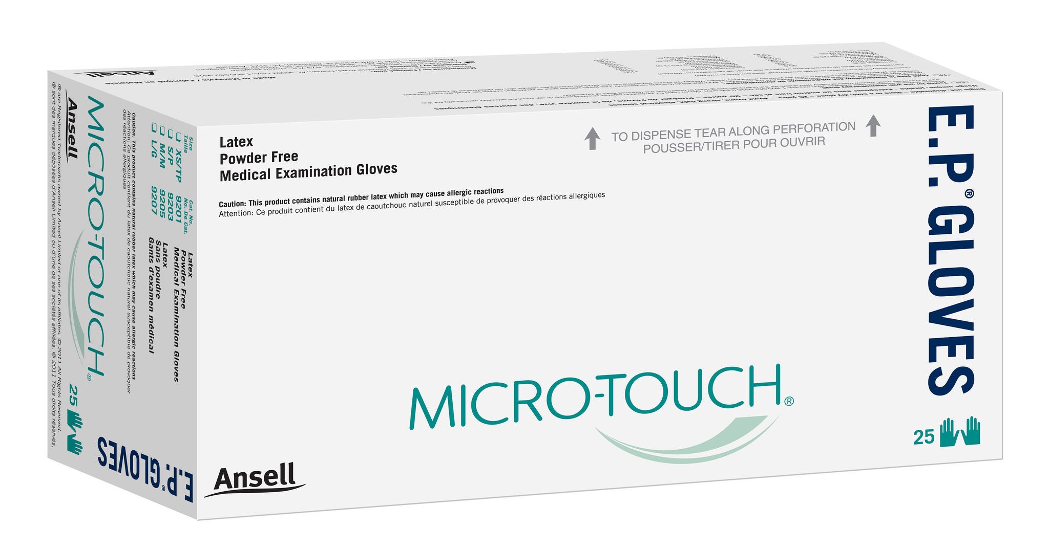 Ansell - 9207 Exam Glove Micro-Touch® E.P.® Large 25 Pairs per Box NonSterile Latex Extended Cuff Length Fully Textured Ivory Not Rated