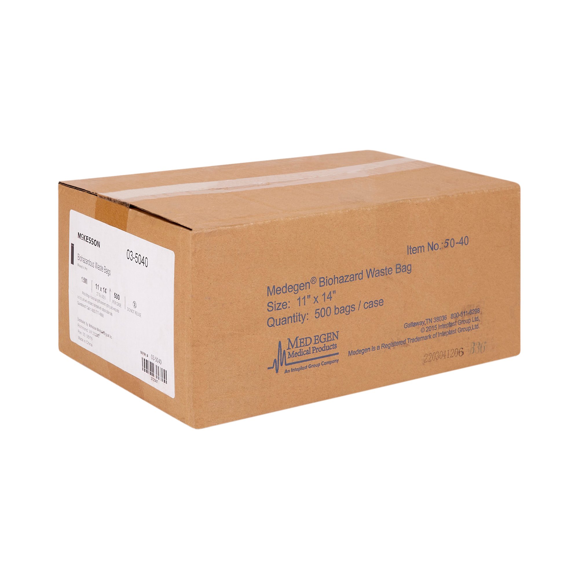 McKesson Brand 03-5040 - McKesson Biohazard Waste Bag, 1 – 6 gallon Capacity, 11 x 14 Inch - 1/Each, 500/Case