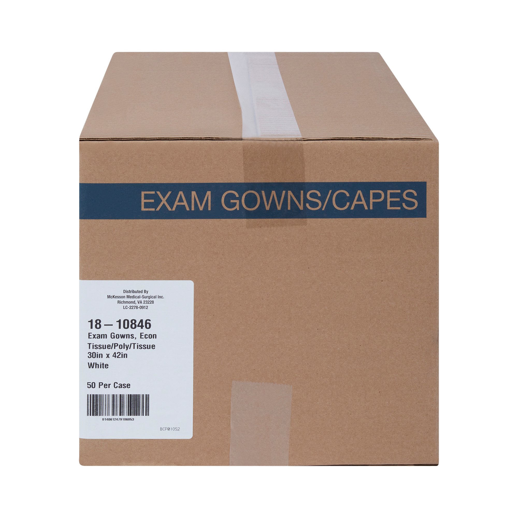 McKesson Brand 18-10846 - McKesson Patient Exam Gown, One Size Fits Most, White - 1/Each, 50/Case
