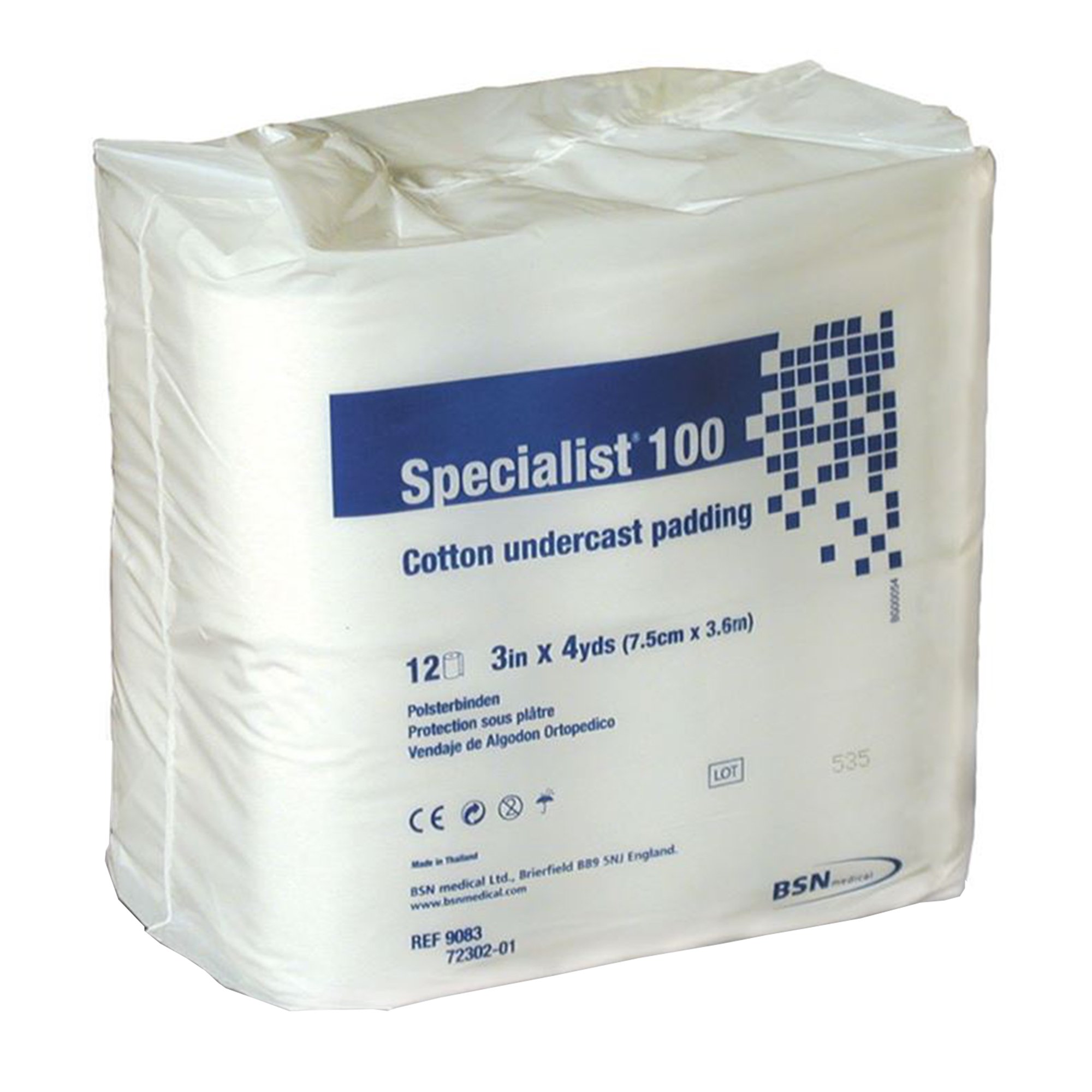BSN Medical 9083 - Specialist® 100 White Cotton Undercast Cast Padding, 3 Inch x 4 Yard - 1/Each, 12/Bag, 72/Case