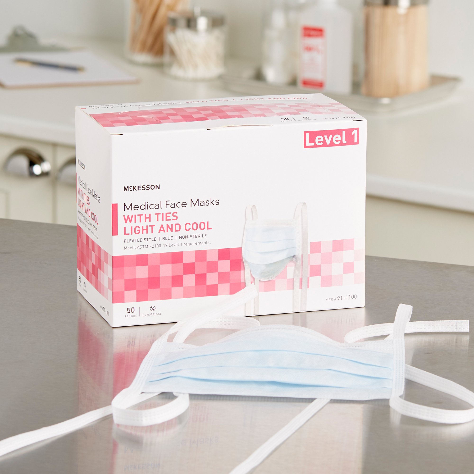 McKesson Brand 91-1100 - McKesson Classic Style Light & Cool Surgical Mask, Blue - 1/Each, 50/Box, 300/Case