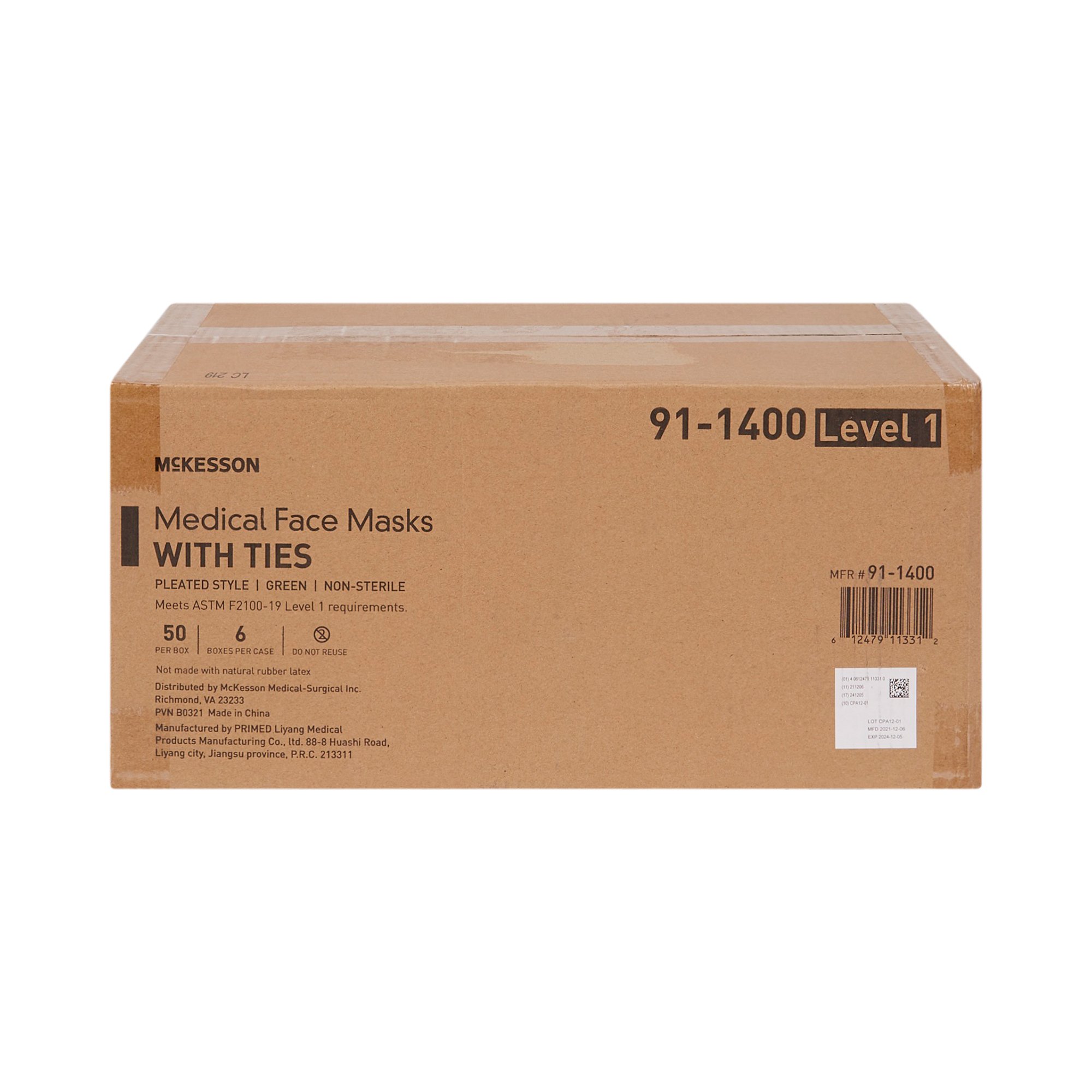 McKesson Brand 91-1400 - McKesson Classic Style Anti-Fog Surgical Mask, Green - 50/Box, 300/Case