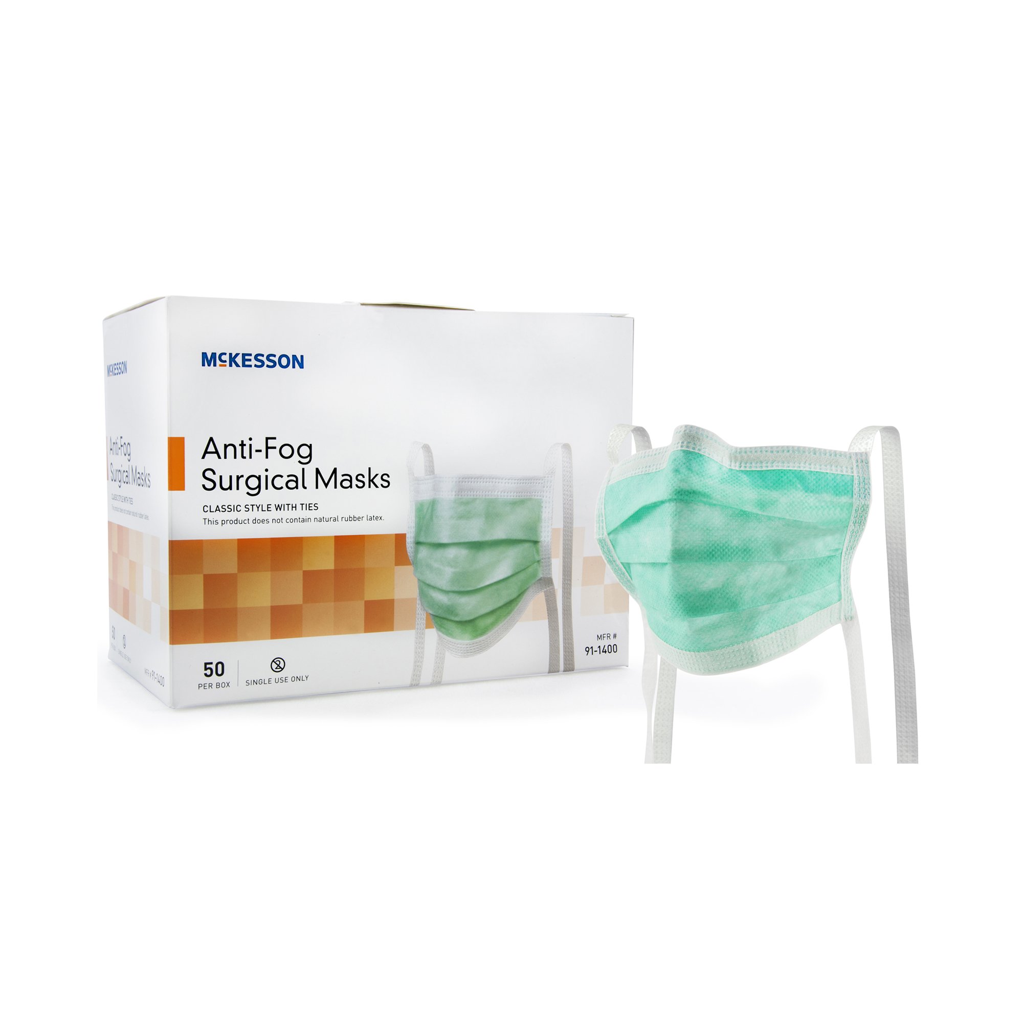 McKesson Brand 91-1400 - McKesson Classic Style Anti-Fog Surgical Mask, Green - 50/Box, 300/Case