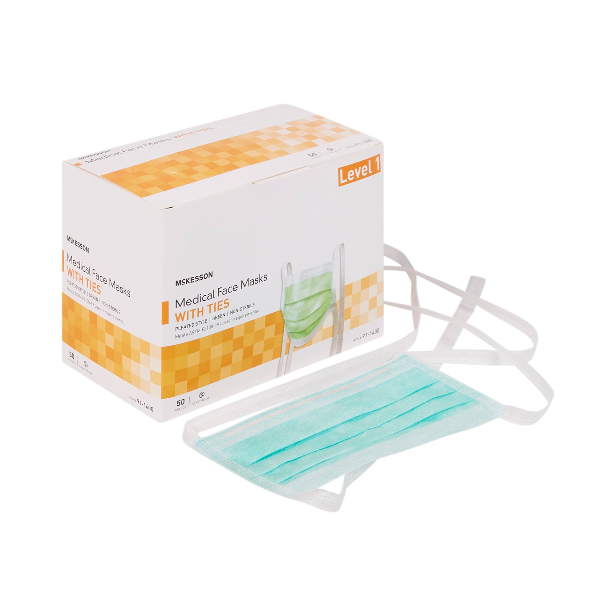 McKesson Brand 91-1400 - McKesson Classic Style Anti-Fog Surgical Mask, Green - 50/Box, 300/Case