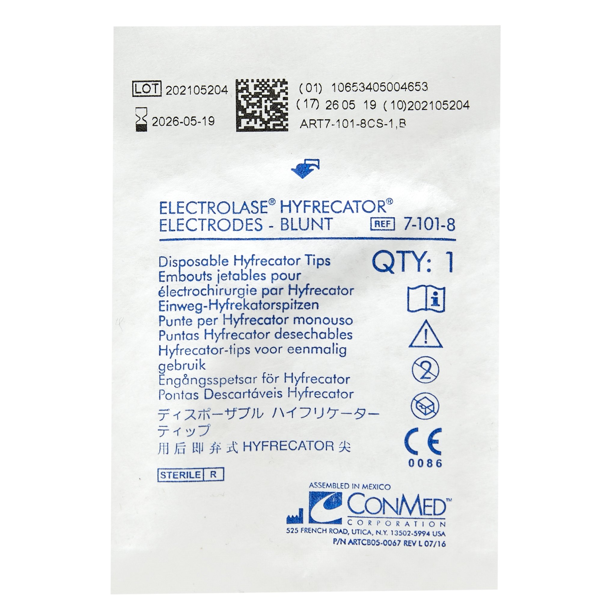 Conmed 7-101-8CS - Electrolase® Electrode - 1/Each, 50/Box, 600/Case