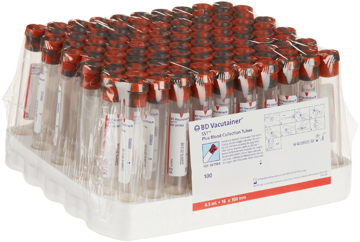 BD 367988 - BD Vacutainer® SST™ Venous Blood Collection Tube, 8.5 mL, 16 x 100 mm - 100/Box, 1000/Case