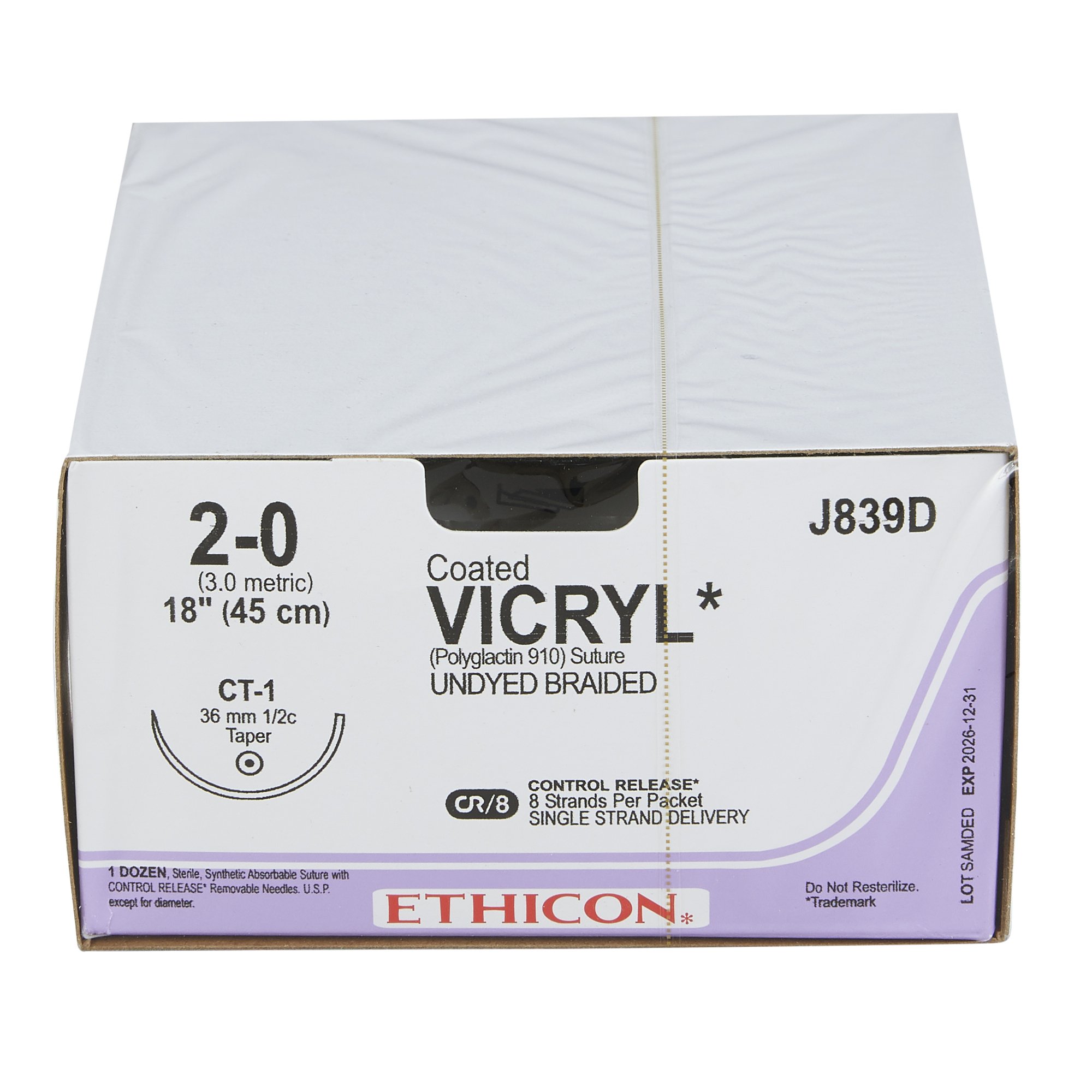 J & J Healthcare Systems J839D - Coated Vicryl™ Suture with Needle - 12/Dozen, 12/Box