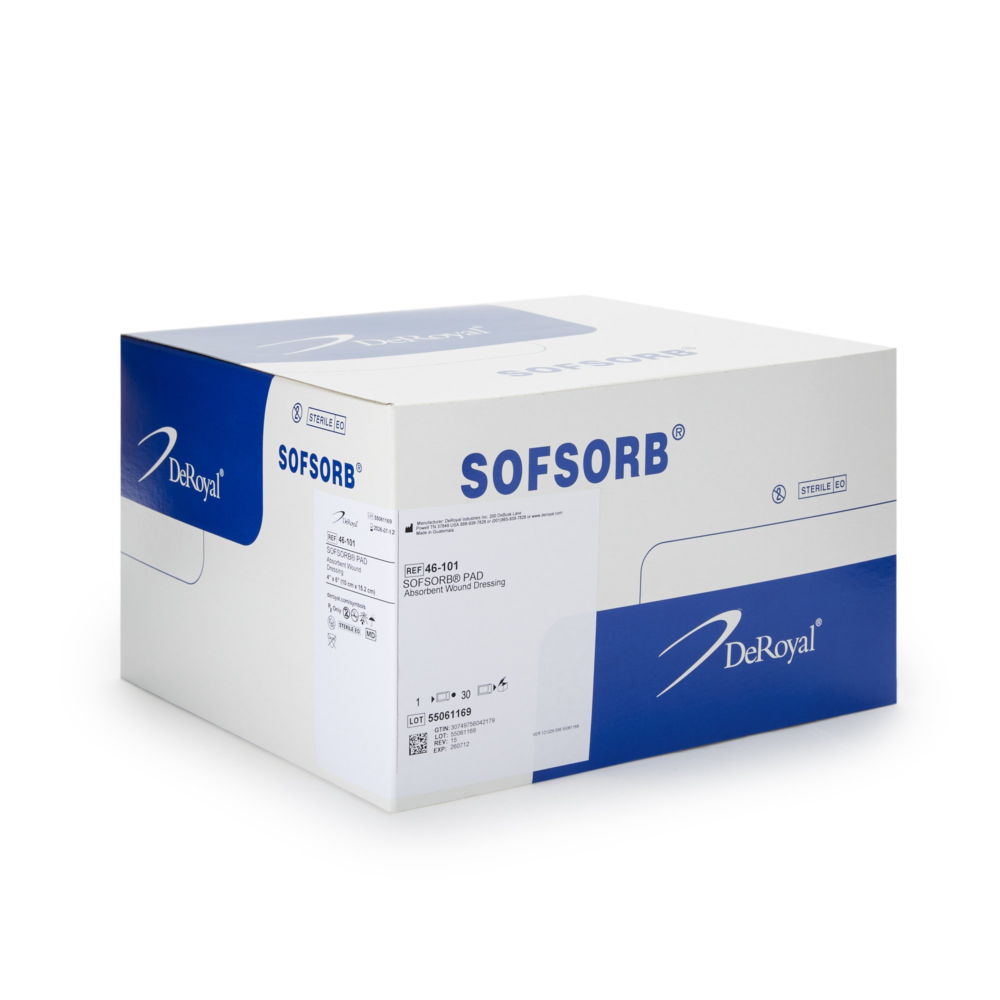 DeRoyal 46-101 - Sofsorb® Absorbent Wound Dressing, 4 x 6 inch - 1/Each, 30/Box, 120/Case