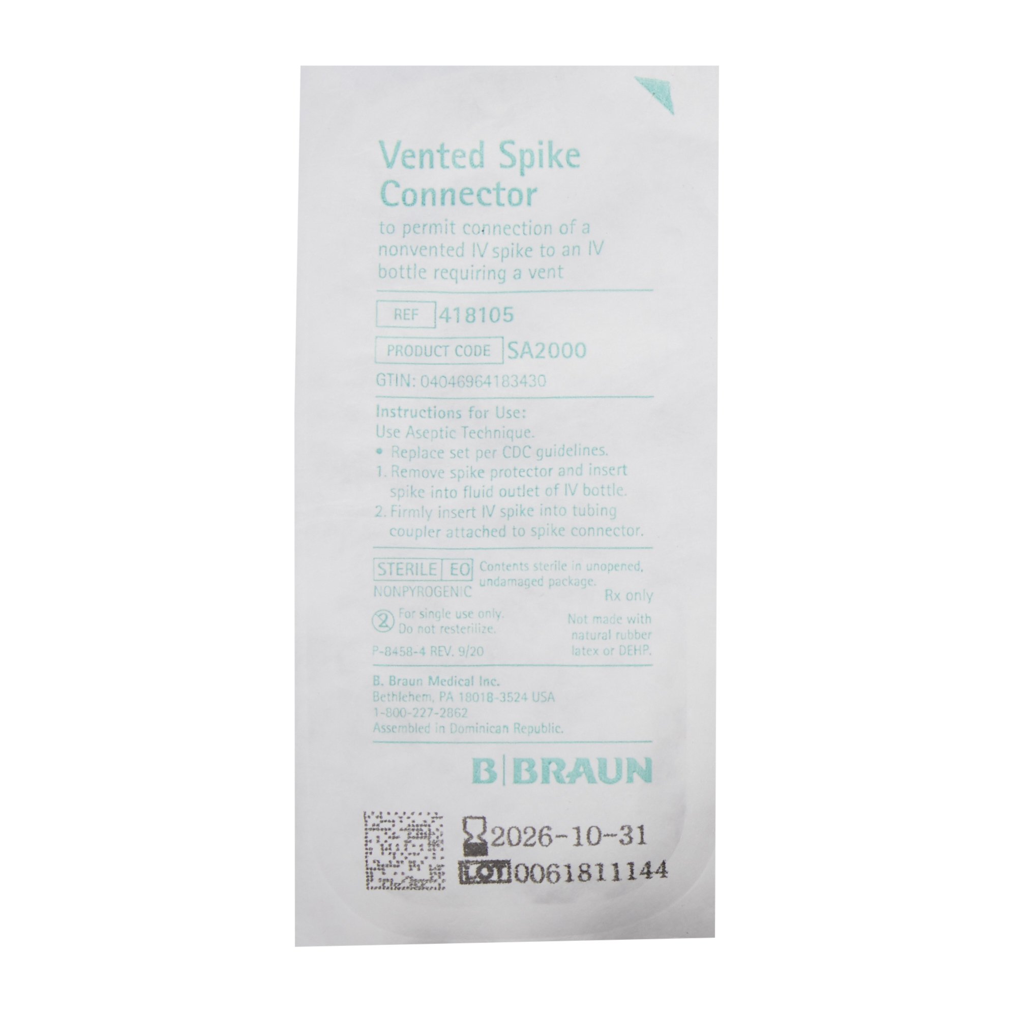 B. Braun 418105 - B. Braun Spike Adapter - 1/Each, 50/Case