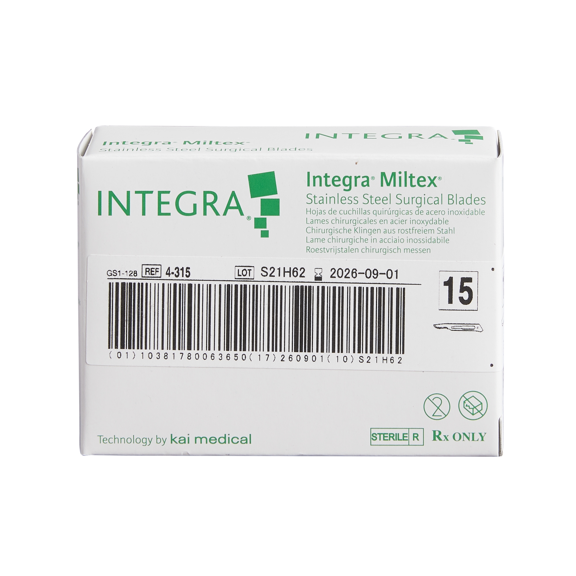 Integra Lifesciences 4-315 - Miltex® Stainless Steel Surgical Blade, Size 15 - 100/Box