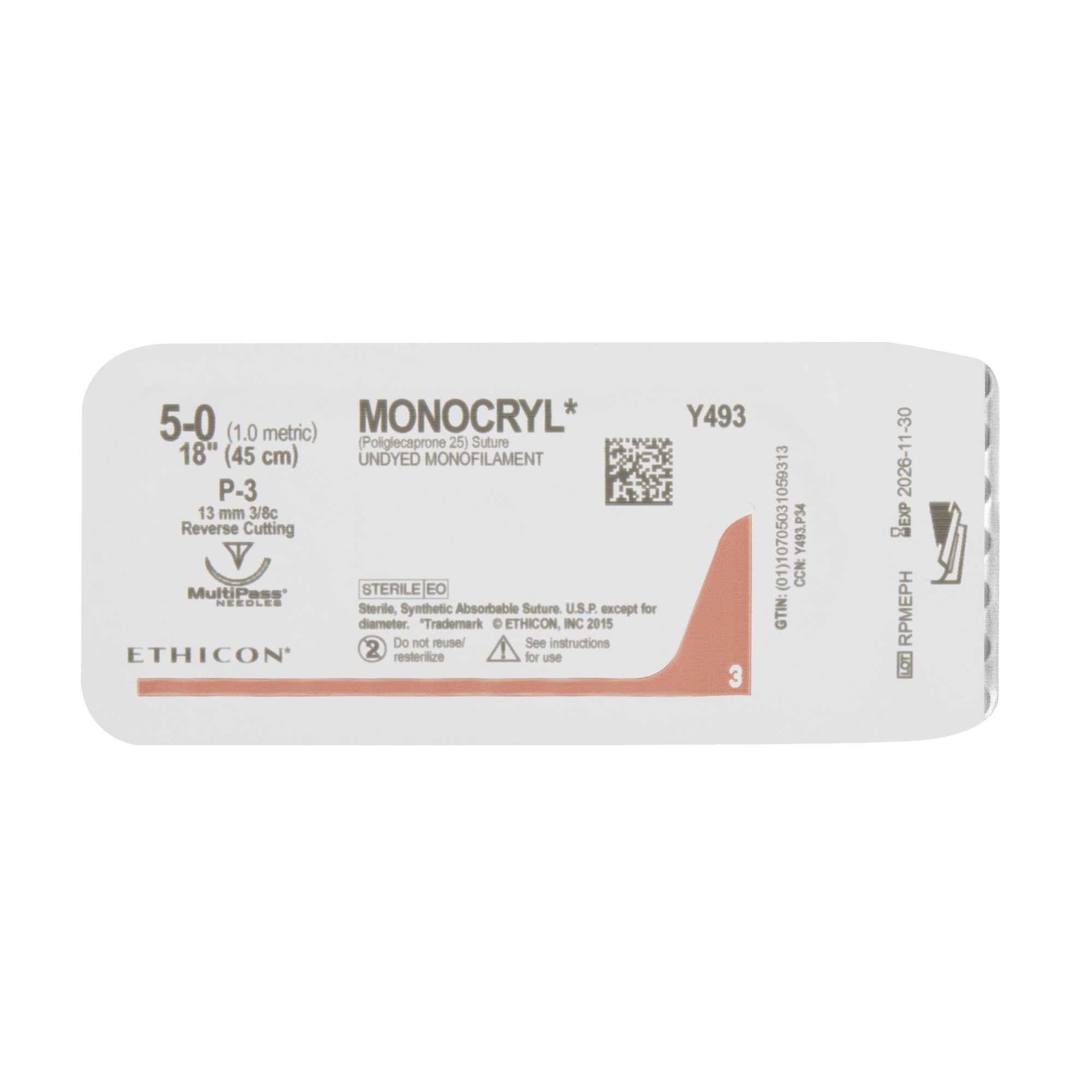J & J Healthcare Systems Y493G - Monocryl™ Suture with Needle - 12/Dozen, 12/Box