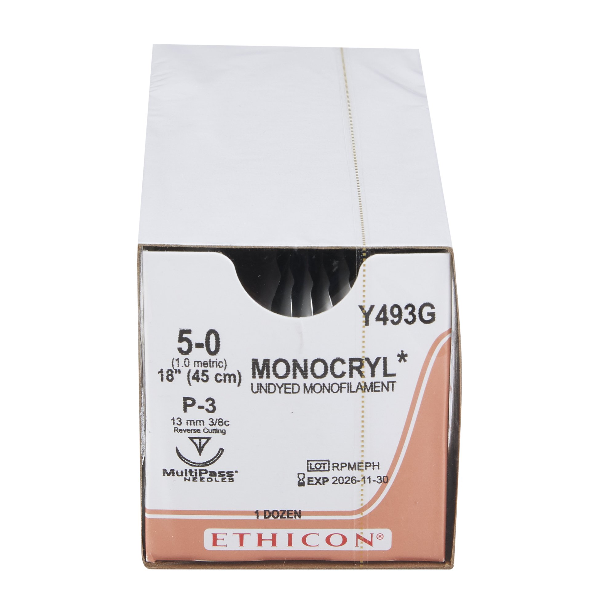 J & J Healthcare Systems Y493G - Monocryl™ Suture with Needle - 12/Dozen, 12/Box