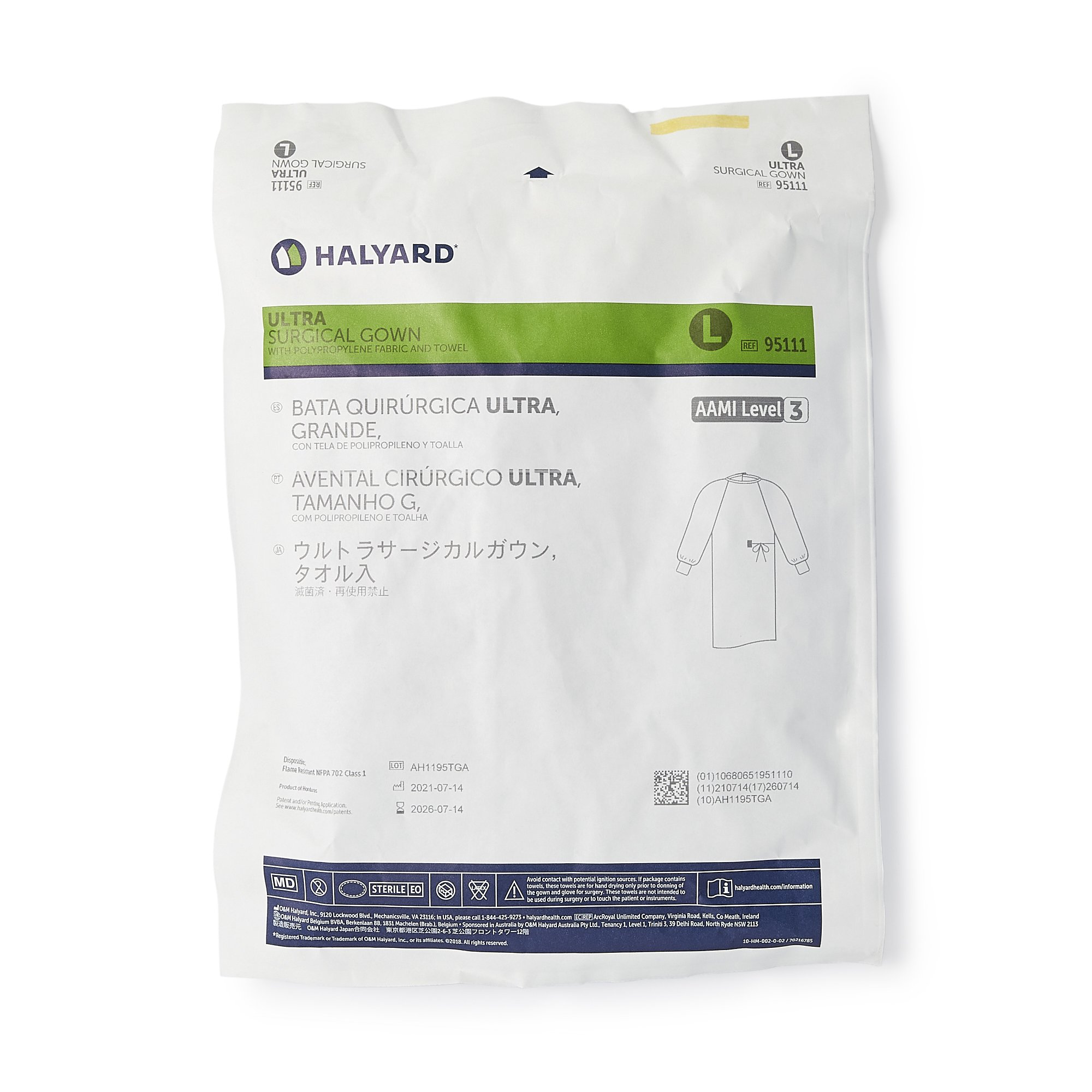O&M Halyard Inc 95111 - Halyard Ultra Nonreinforced Surgical Gown with Towel, Large - 1/Each, 32/Case
