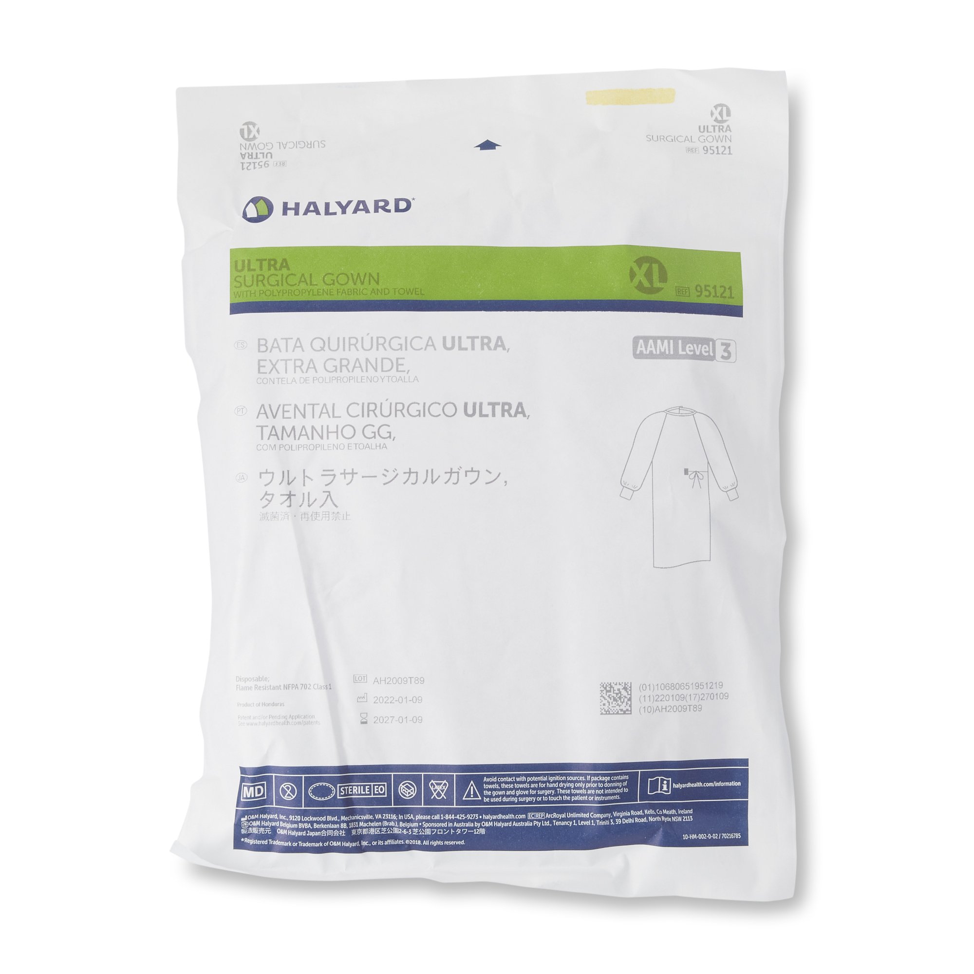 O&M Halyard Inc 95121 - ULTRA Nonreinforced Surgical Gown with Towel, Extra Large - 1/Each, 30/Case