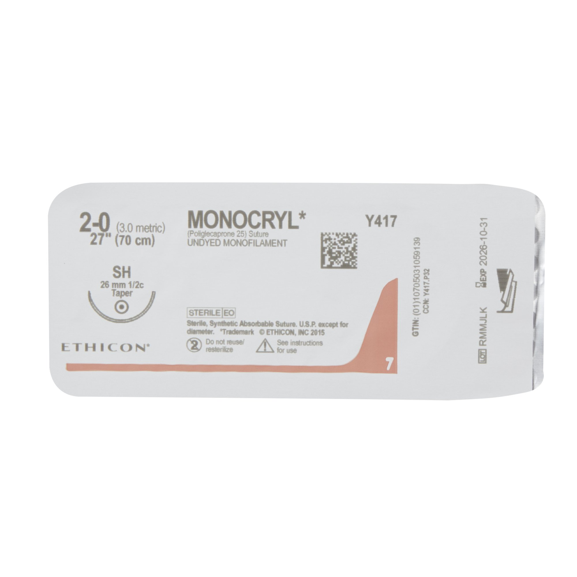 J & J Healthcare Systems Y417H - Monocryl™ Suture with Needle - 12/Dozen, 36/Box