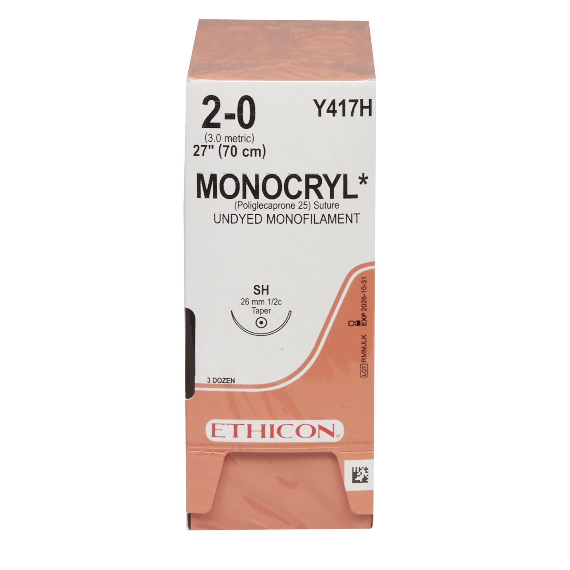 J & J Healthcare Systems Y417H - Monocryl™ Suture with Needle - 12/Dozen, 36/Box