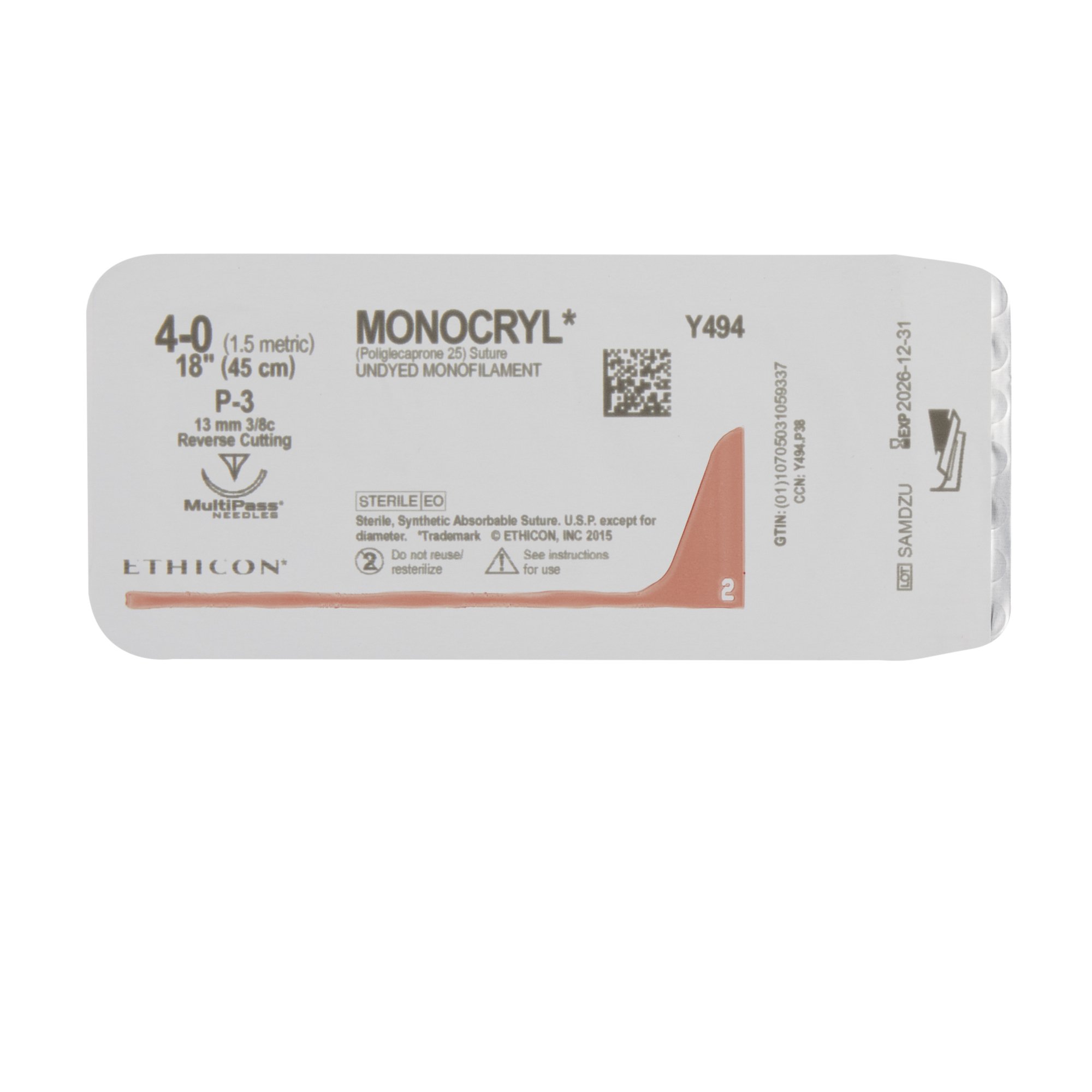 J & J Healthcare Systems Y494G - Monocryl™ Suture with Needle - 12/Dozen, 12/Box