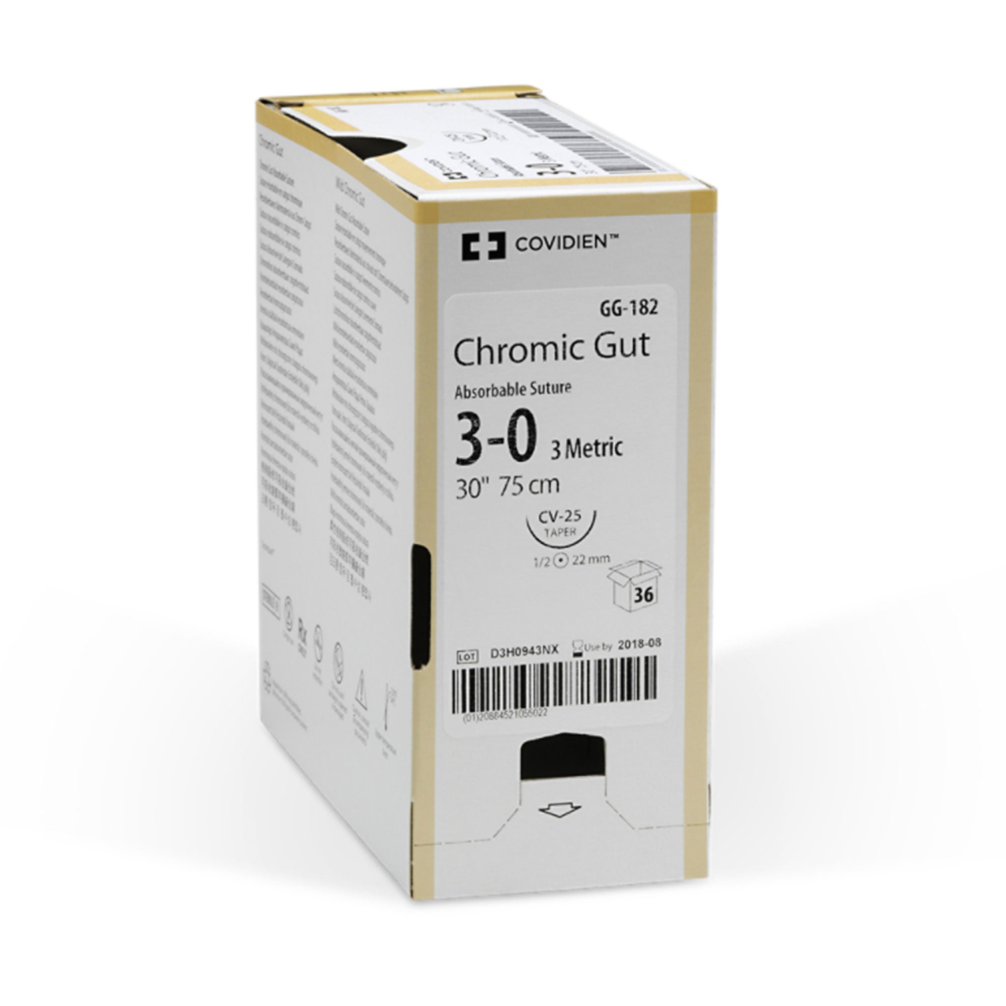Covidien - G-1744 Absorbable Suture with Needle Covidien™ Chromic Gut C-21 1/2 Circle Reverse Cutting Needle Size 4-0 Monofilament