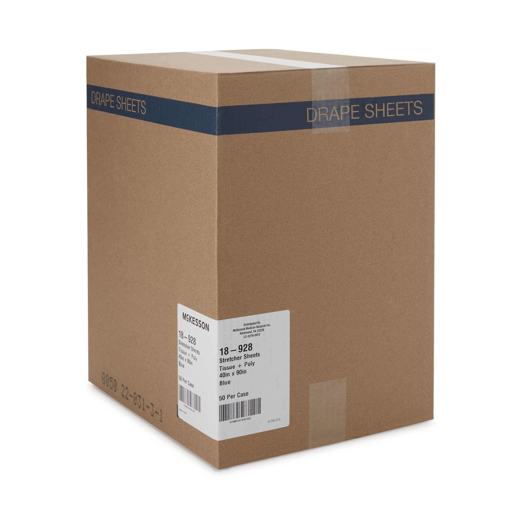 McKesson Brand 18-928 - McKesson Blue Flat Stretcher Sheet, 40 x 90 Inch - 50/Case