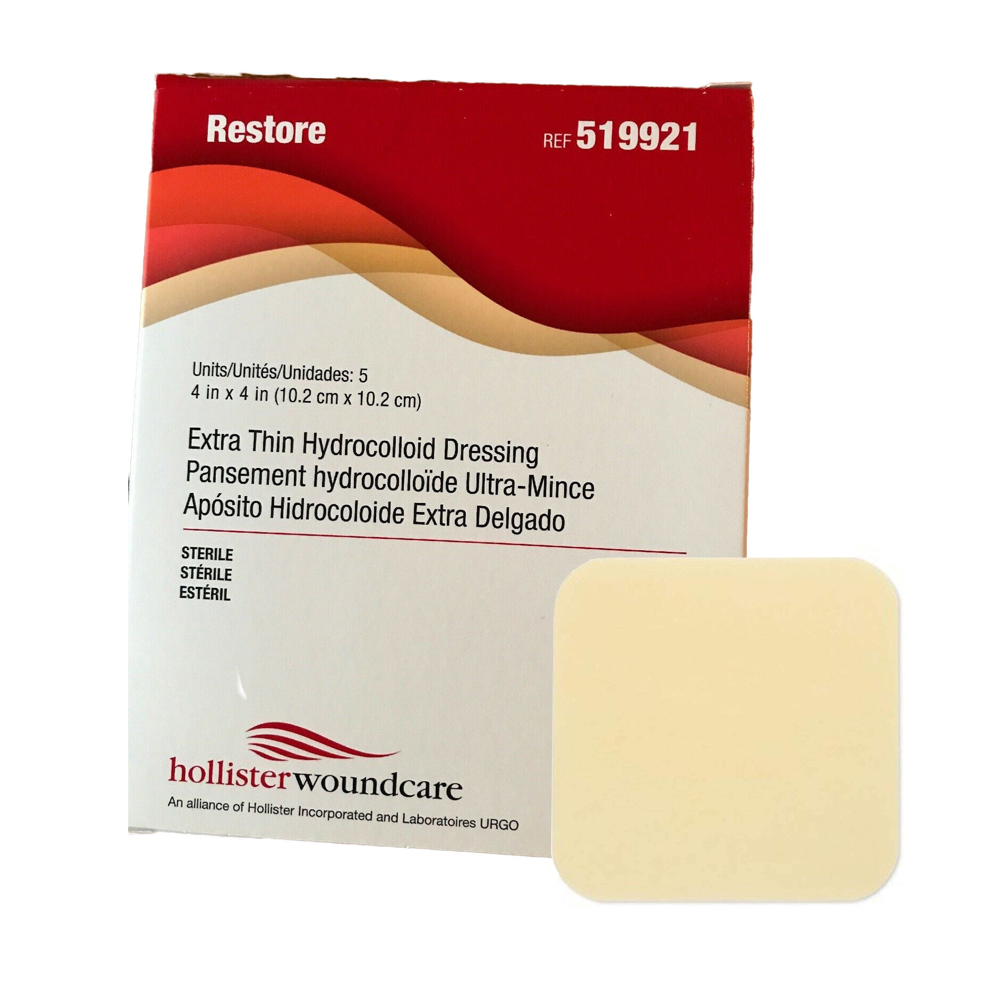 Hollister - 519921 Thin Hydrocolloid Dressing Restore™ Extra Thin Film Backing 4 X 4 Inch Square Hydrocolloid