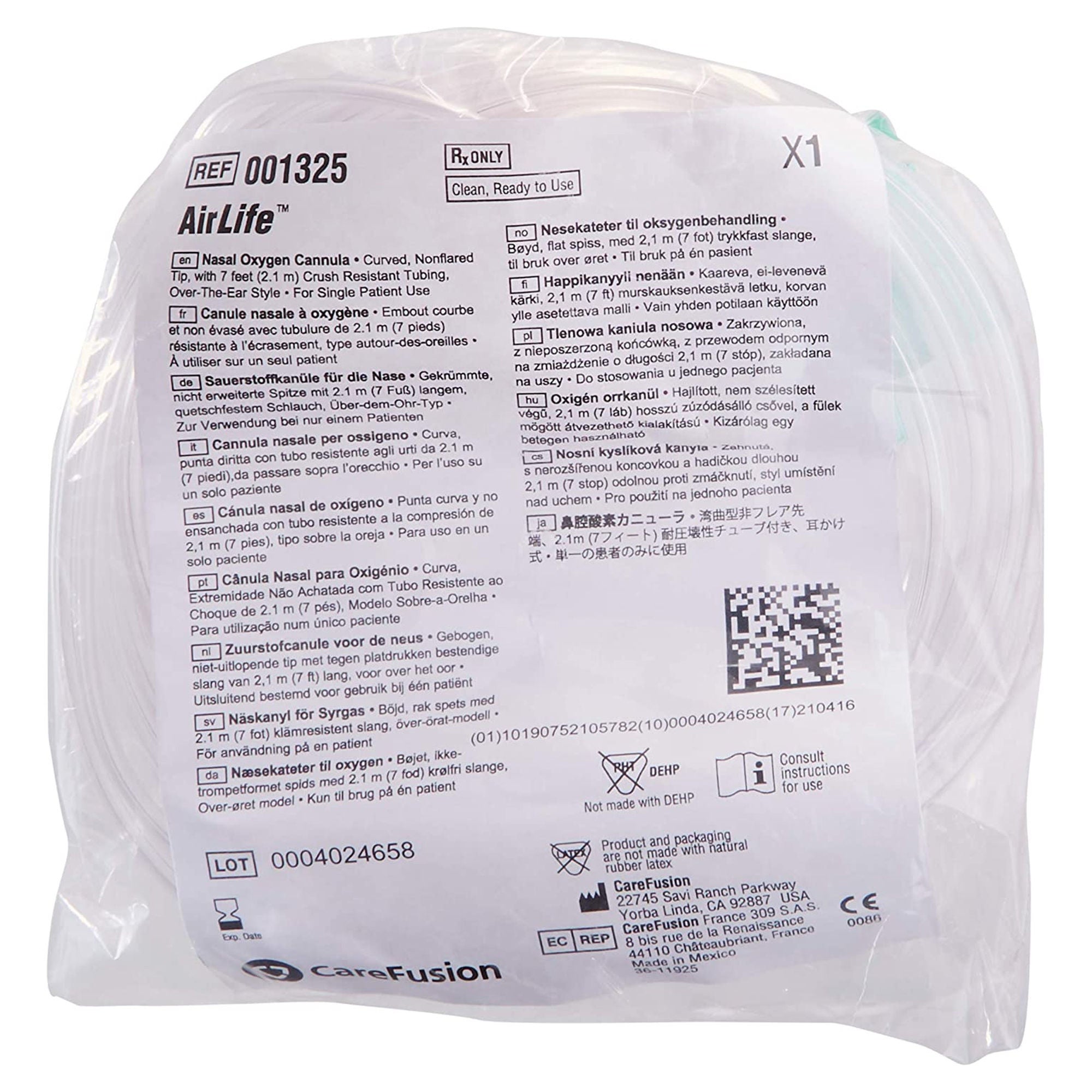 Vyaire Medical - 001325 Nasal Cannula AirLife® Adult Curved Prongs 7 Foot Tubing Low Flow Rate