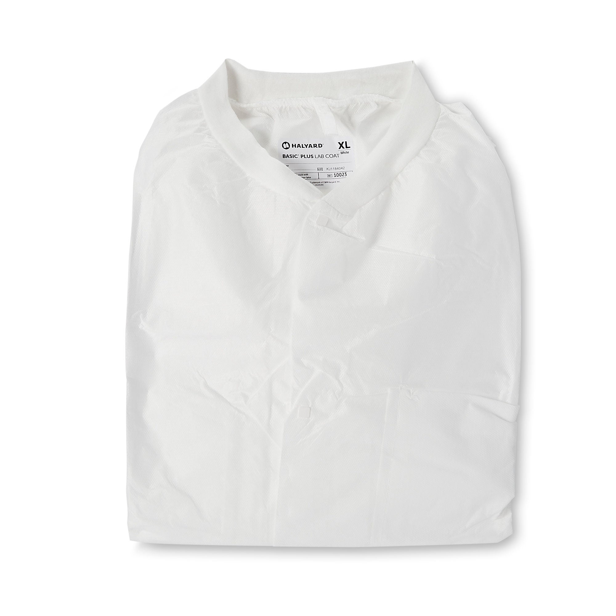 O&M Halyard Inc - 10023 Lab Coat Basic Plus White X-Large Knee Length 3-Layer SMS Disposable