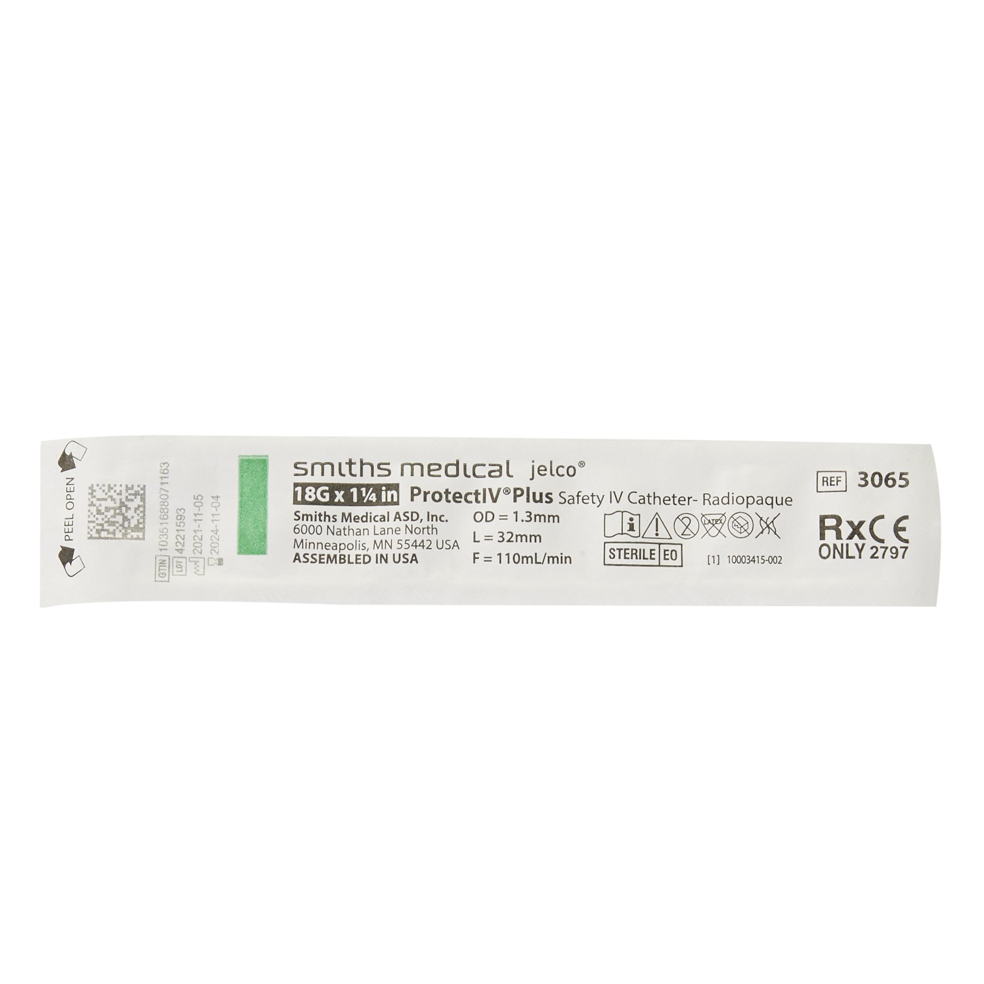 ICU Medical FKA Smiths Medical 306501 - Protectiv® Plus Peripheral IV Catheter, 18 Gauge, 1-1/4 Inch - 1/Each, 50/Box, 200/Case