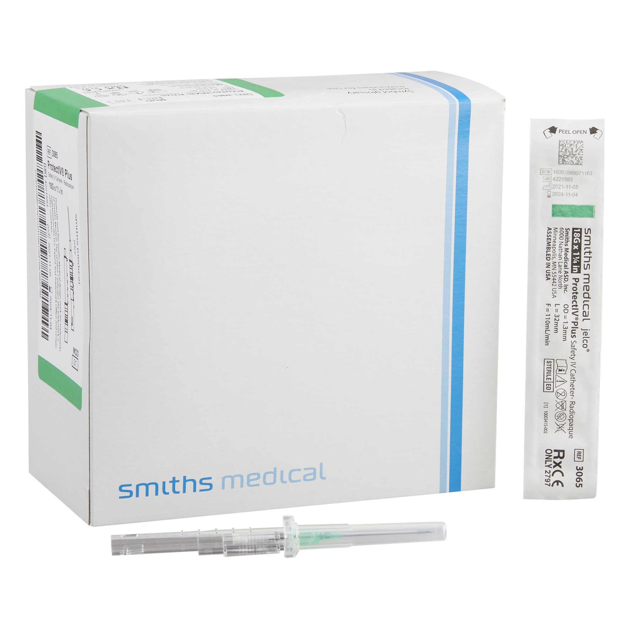 ICU Medical FKA Smiths Medical 306501 - Protectiv® Plus Peripheral IV Catheter, 18 Gauge, 1-1/4 Inch - 1/Each, 50/Box, 200/Case