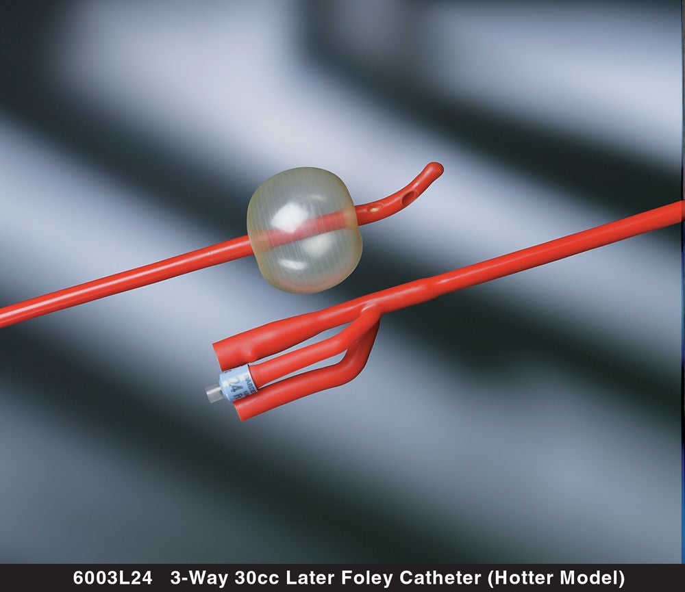 Bard - 6003L22 Foley Catheter Bard® Lubricath® 3-Way Standard Tip 30 cc Balloon 22 Fr. Hydrophilic Polymer Coated Latex