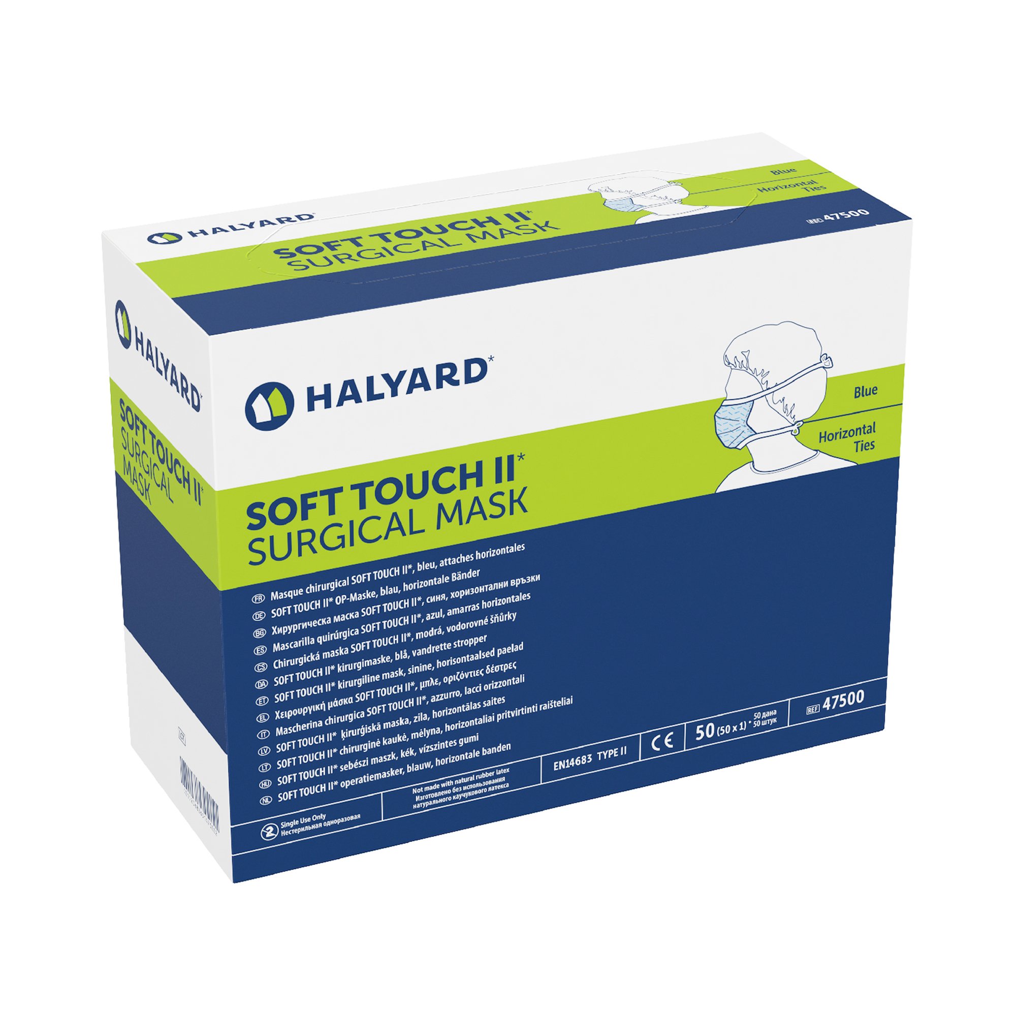O&M Halyard Inc 47500 - Soft Touch® II Surgical Mask - 50/Box, 300/Case