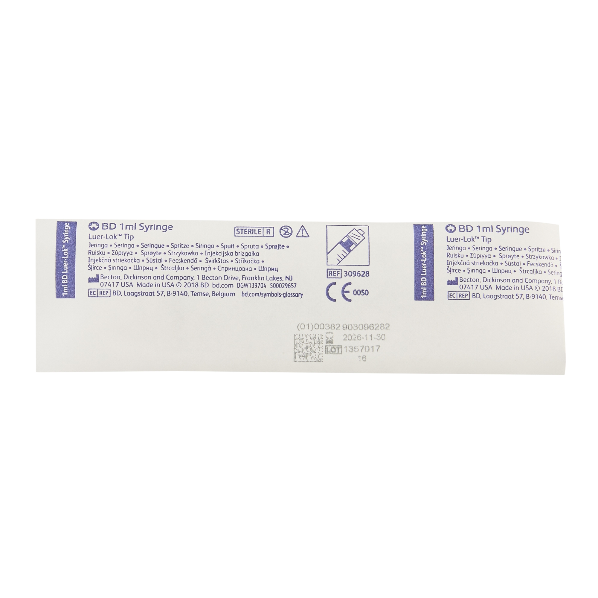 BD 309628 - BD Luer-Lok™ Tuberculin Syringe, 1 mL - 1/Each, 100/Box, 800/Case