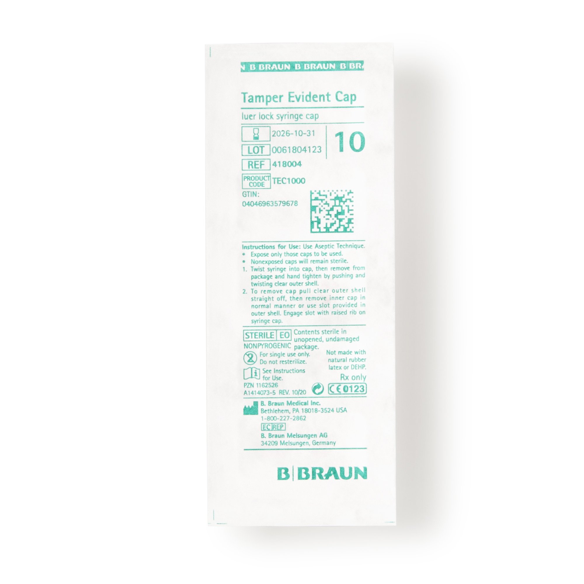 B. Braun 418004 - B. Braun Syringe Cap, Red, for use with Luer Lock Syringes - 500/Case