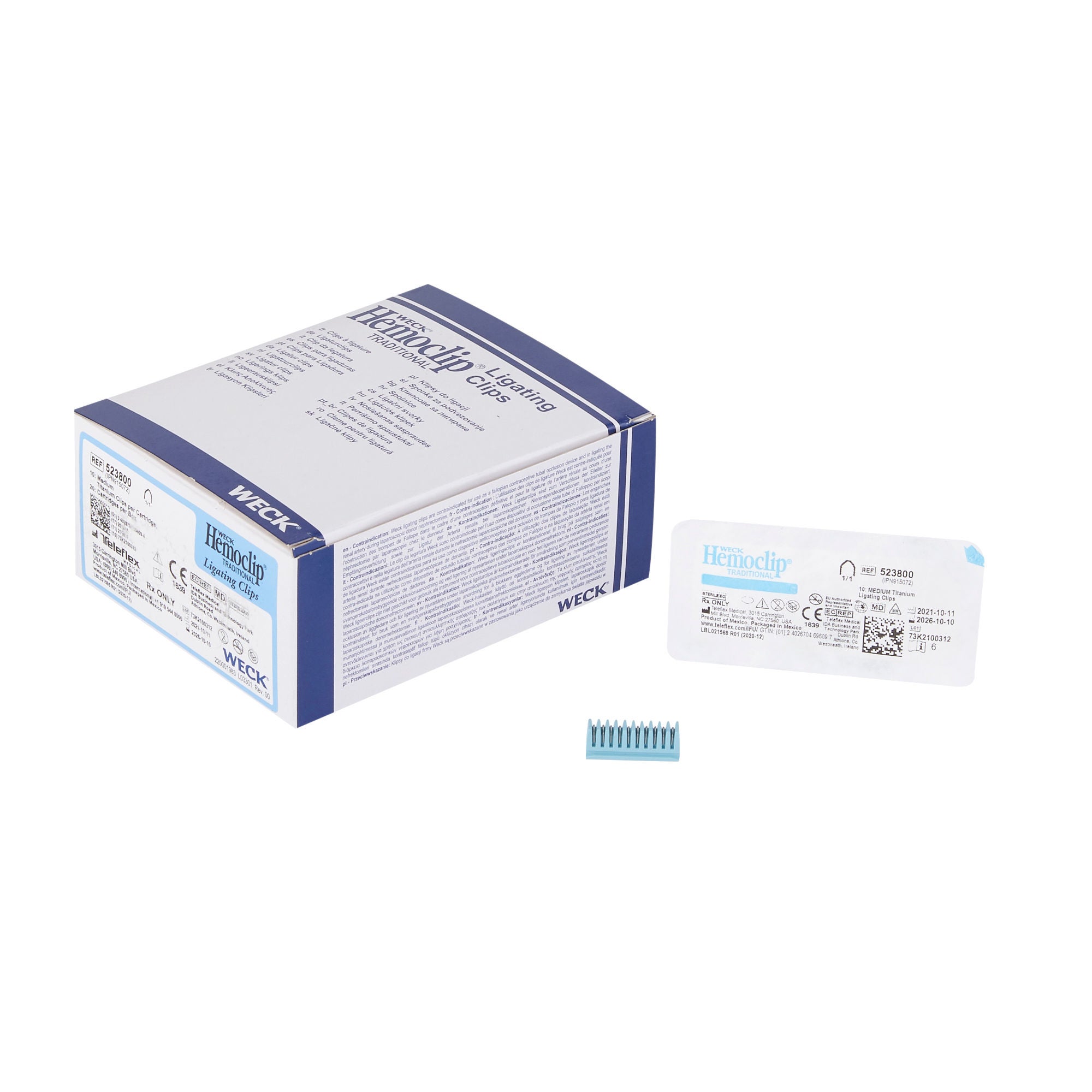 Teleflex Medical - 523800 Ligating Clip Hemoclip® Traditional Style Titanium Medium Blue Clip 10 Clips