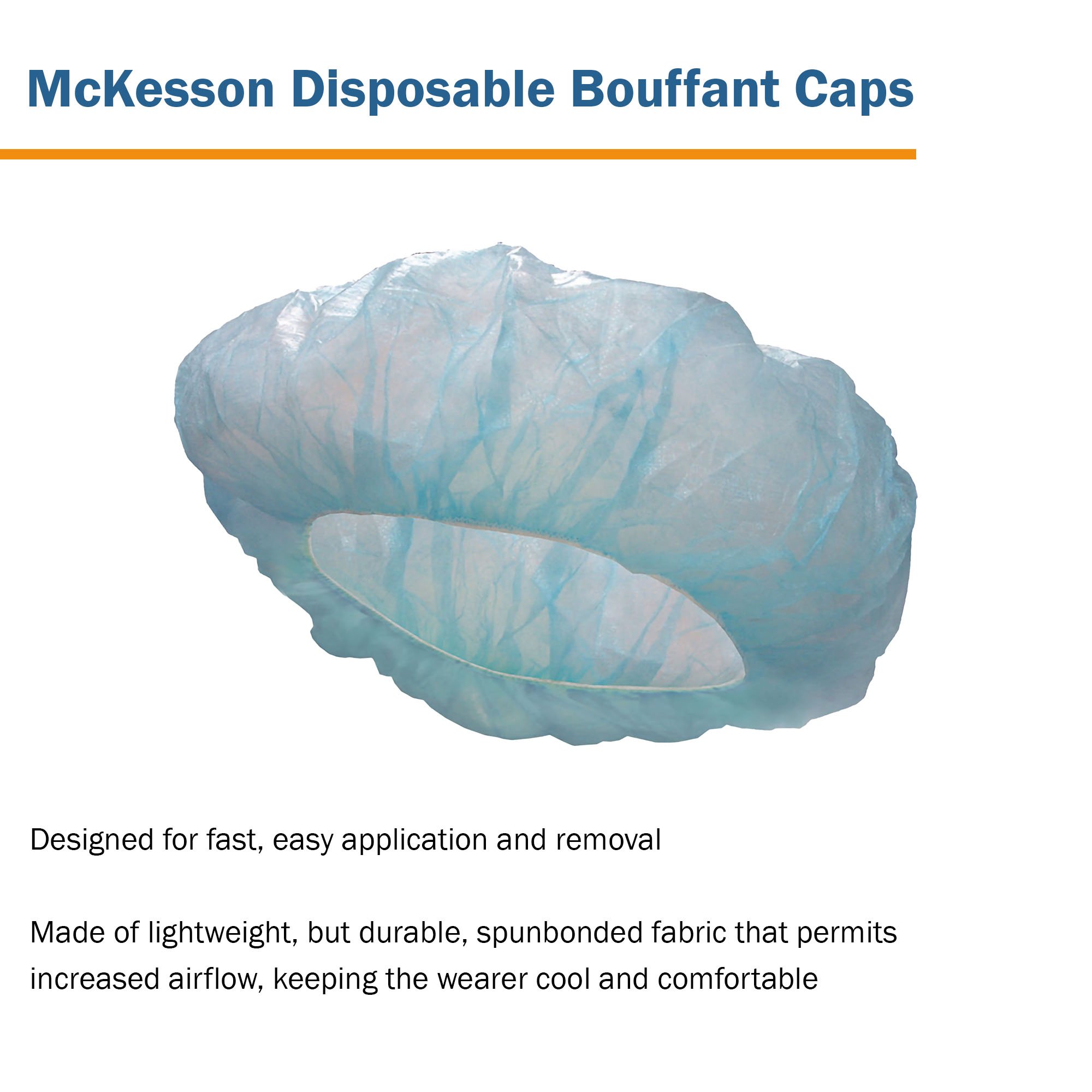 McKesson Brand 40171100 - McKesson Disposable Bouffant Surgical Caps, Blue, Elastic Closure, 21 Inch - 100/Box, 500/Case