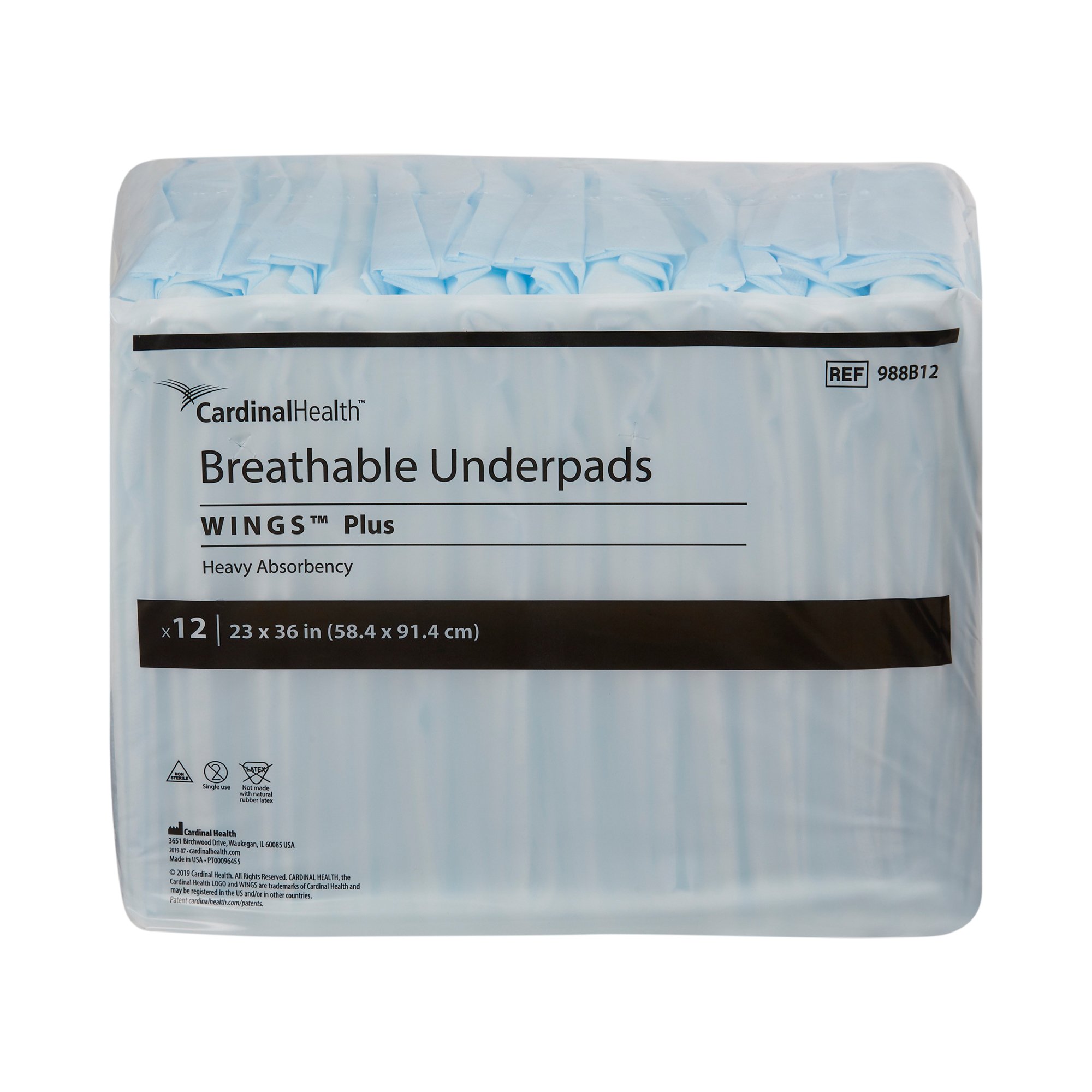 Cardinal - 988B12 Wings™ Breathable Plus Low Air Loss Underpad