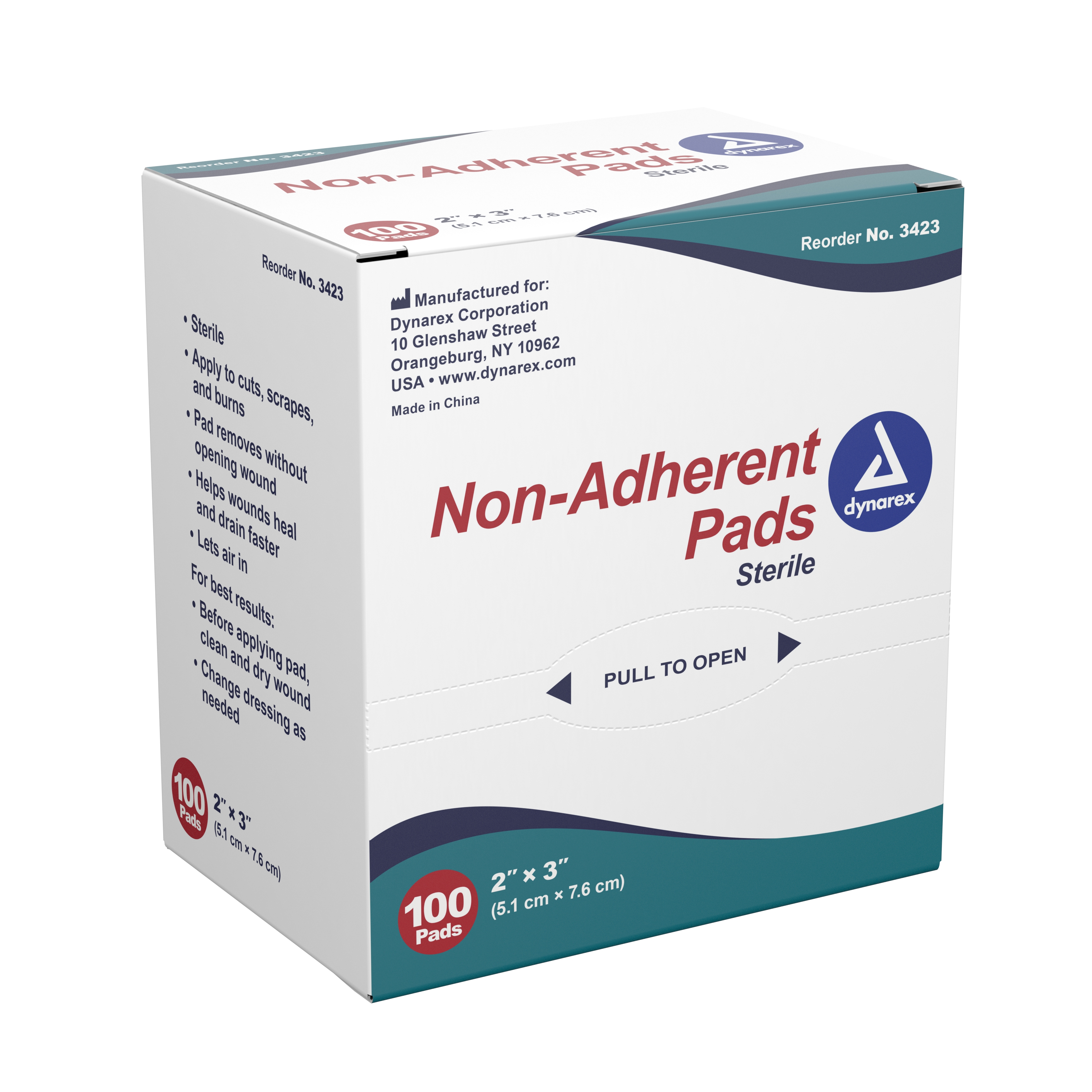 Dynarex 3423 - dynarex® Nonadherent Dressing, 2 x 3 Inch - 100/Box, 1200/Case