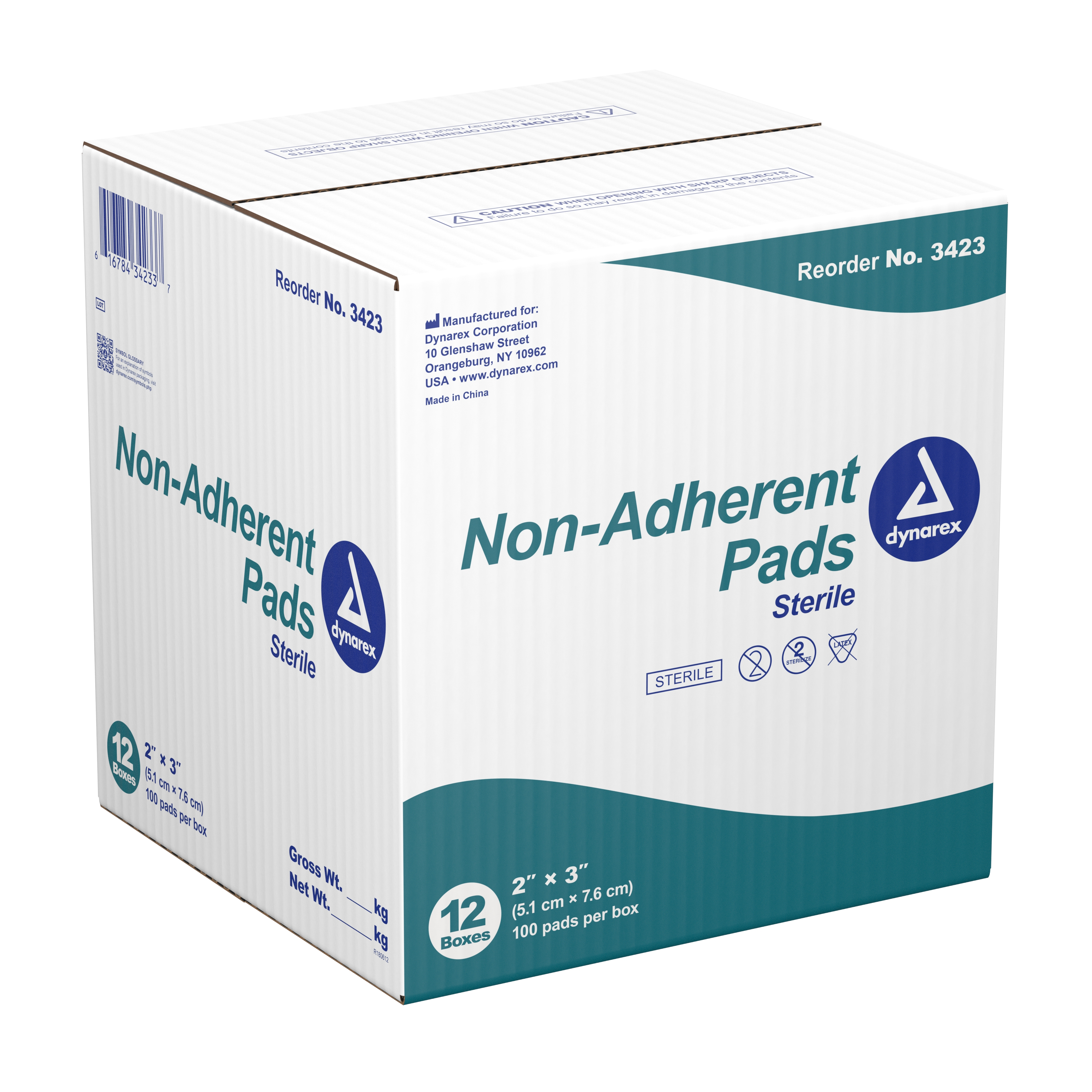 Dynarex 3423 - dynarex® Nonadherent Dressing, 2 x 3 Inch - 100/Box, 1200/Case