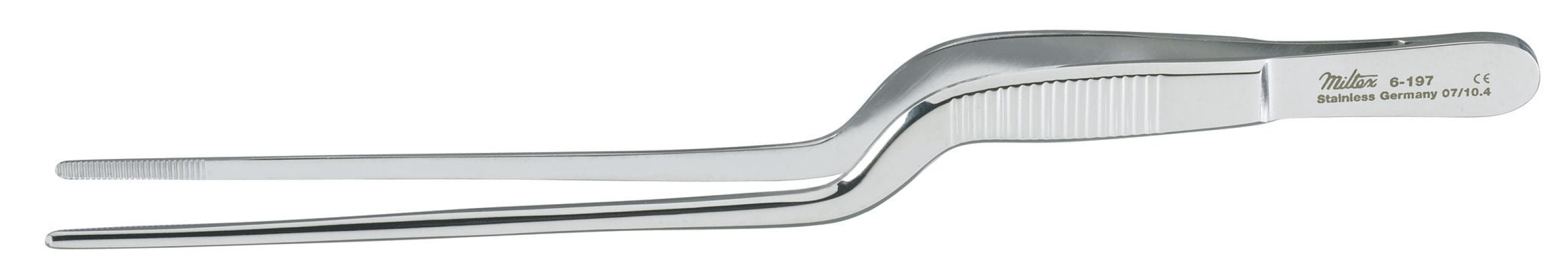Integra Lifesciences - 6-197 Dressing Forceps Miltex® Jansen-Gruenwald 6-1/2 Inch Length OR / Surgical Grade German Stainless Steel NonSterile NonLocking Thumb Handle Straight Serrated Tips