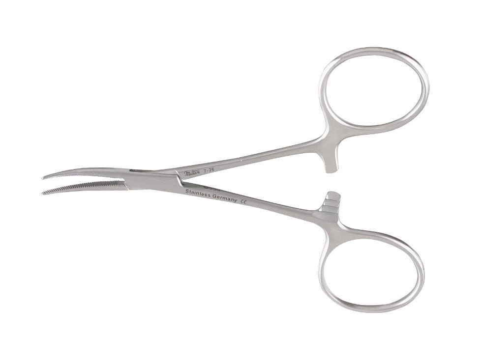 Integra Lifesciences - 7-26 Mosquito Forceps Miltex® Hartmann 3-1/2 Inch Length OR / Surgical Grade German Stainless Steel NonSterile Locking Finger Ring Handle Curved Serrated Tips