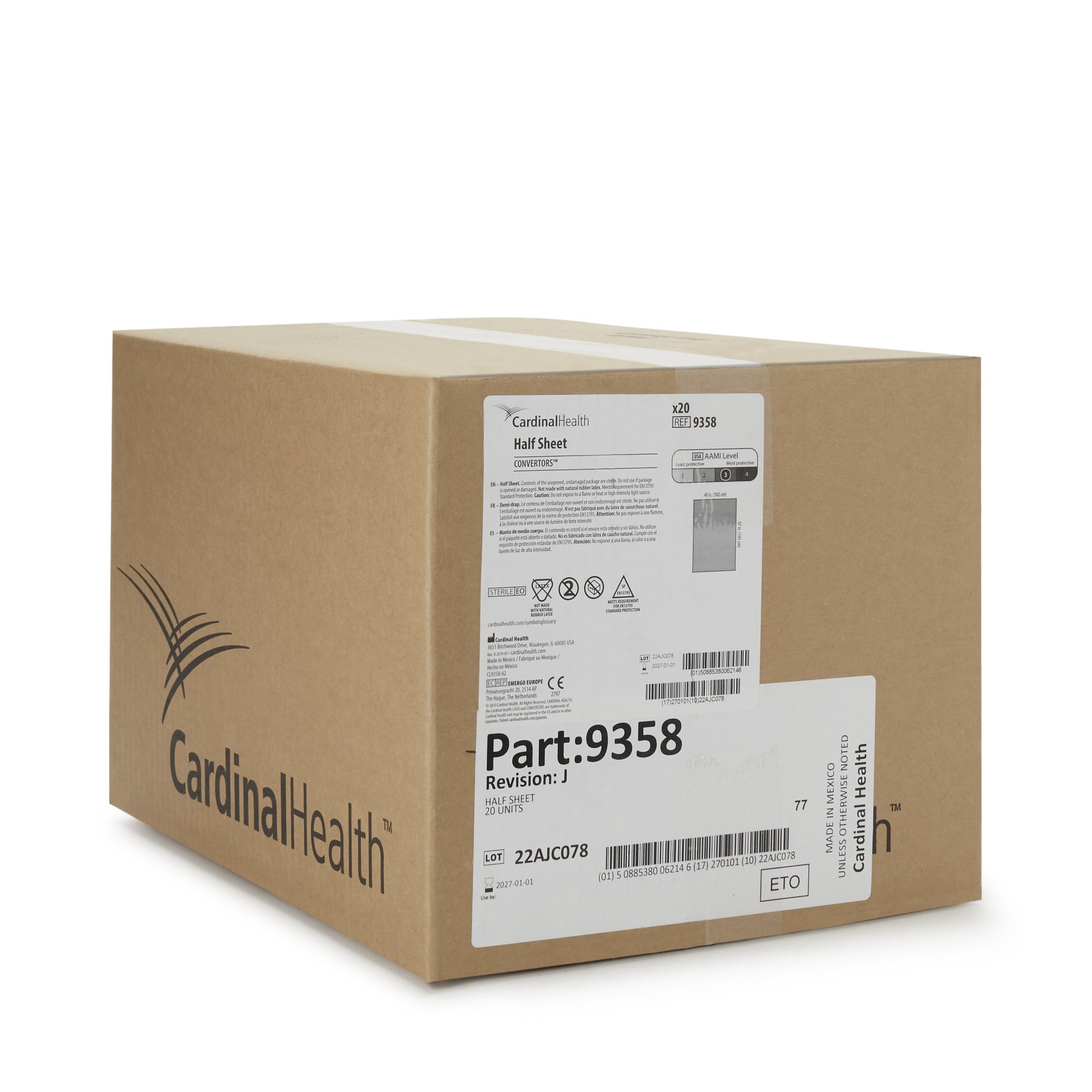 Cardinal 9358 - Cardinal Health™ Sterile Half General Purpose Drape, 40 x 57 Inch - 1/Each, 20/Case