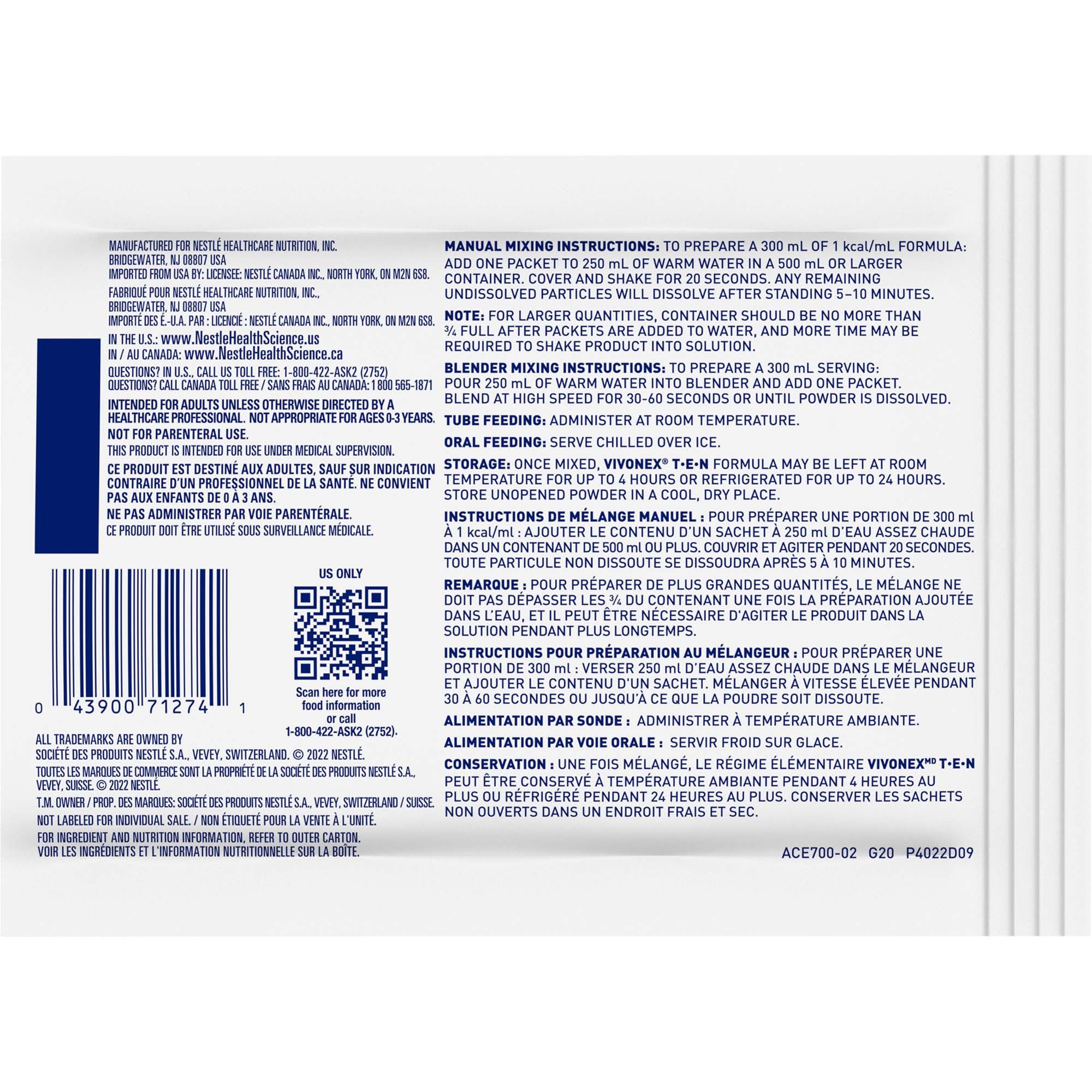 Nestle Healthcare Nutrition - 10043900712748 Vivonex® T.E.N. Elemental Formulated Liquid Diet
