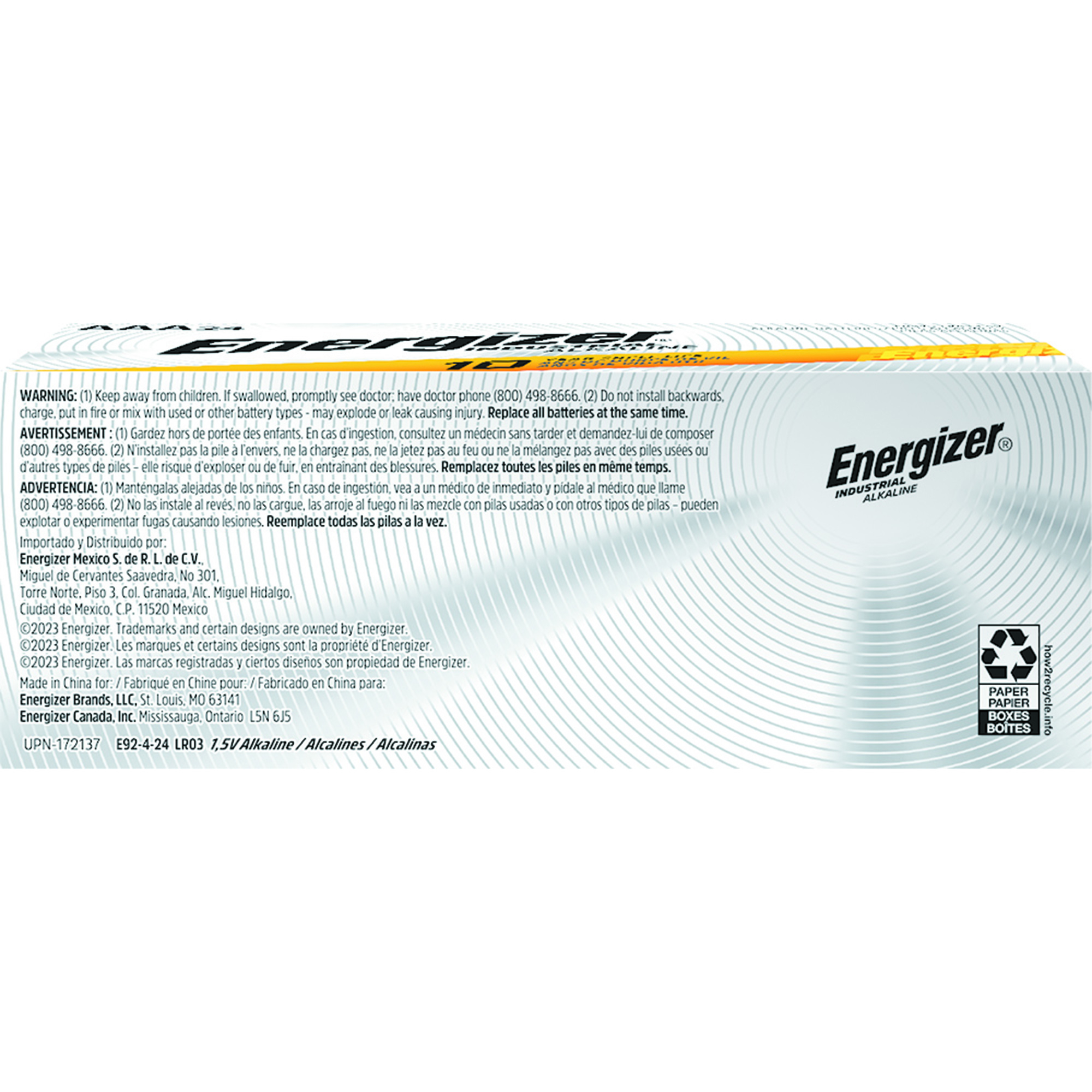 Energizer LLC EN93 - Energizer® Industrial® Alkaline Battery, C - 1/Each, 72/Case