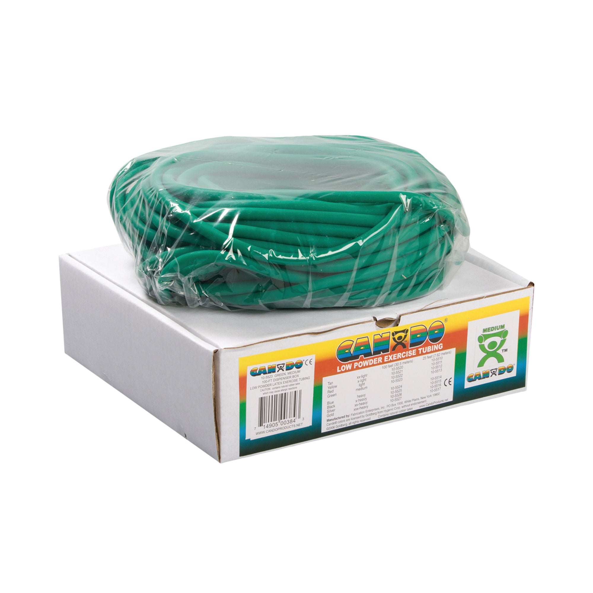 Fabrication Enterprises - 10-5523 Exercise Resistance Tubing CanDo® Low Powder Green 100 Foot Length Medium Resistance