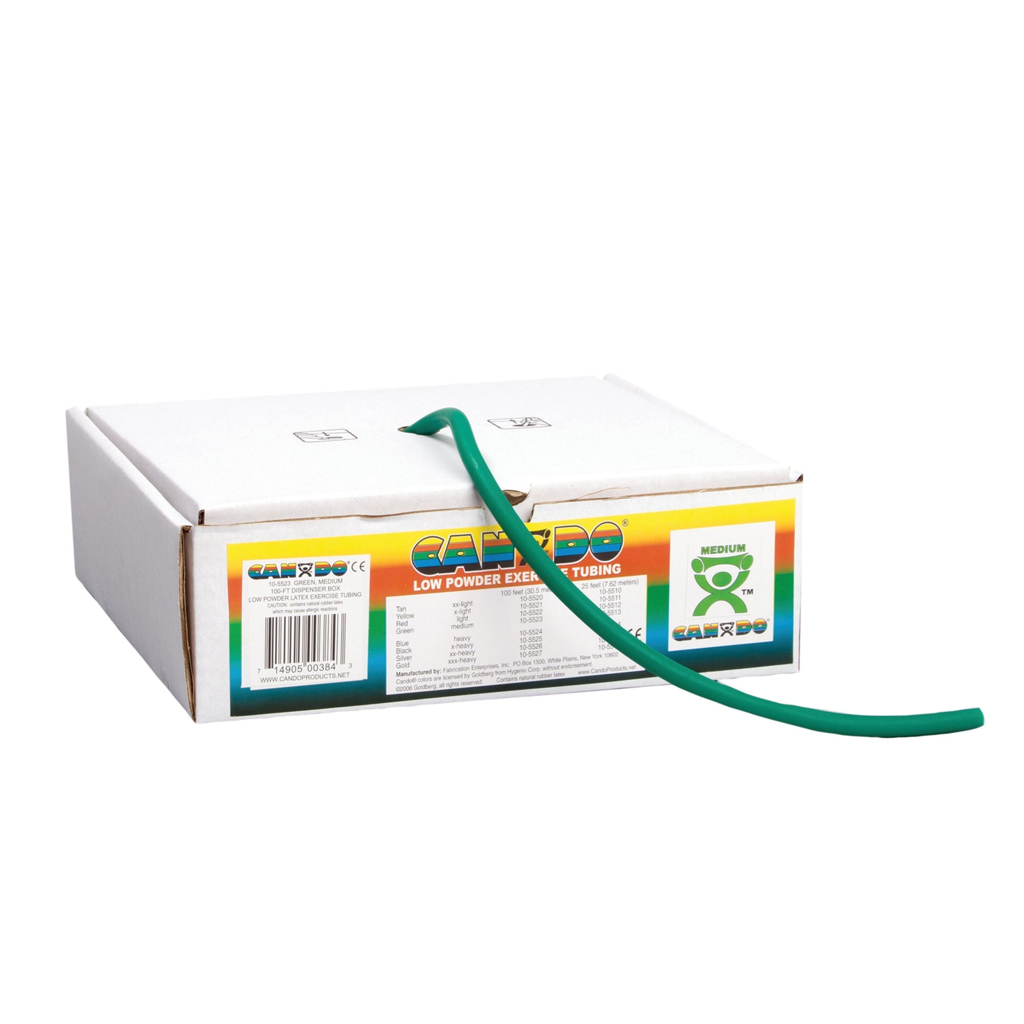 Fabrication Enterprises - 10-5523 Exercise Resistance Tubing CanDo® Low Powder Green 100 Foot Length Medium Resistance