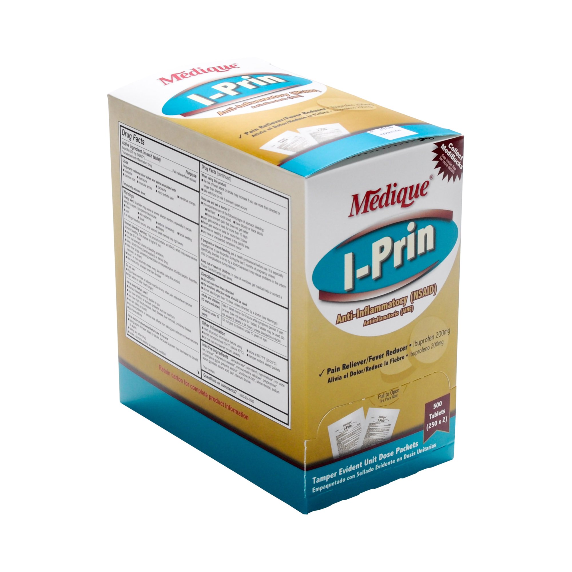 Medique Products 10013 - I-Prin Ibuprofen Pain Relief - 500/Box, 6000/Case