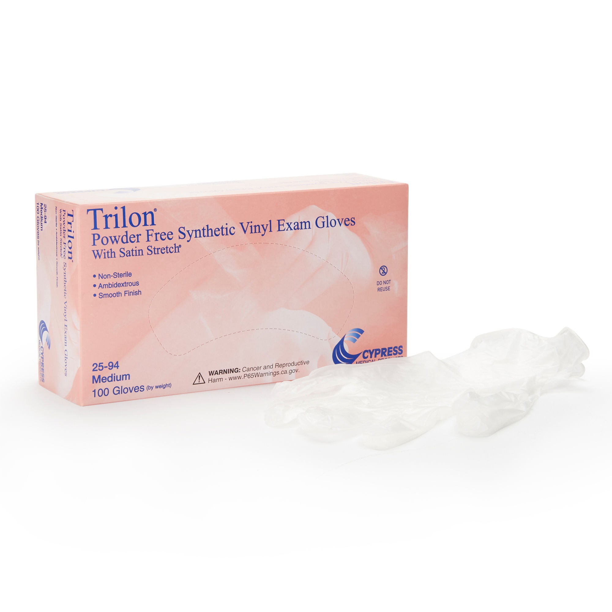 McKesson Brand - 25-94 Exam Glove Trilon® Medium 100 per Box NonSterile Vinyl Standard Cuff Length Smooth Clear Not Rated WITH PROP. 65 WARNING