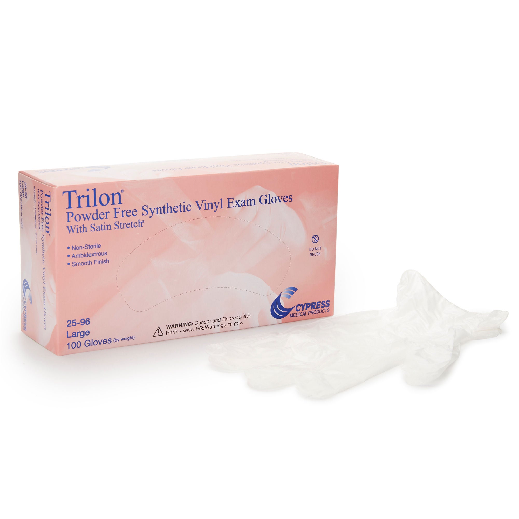 McKesson Brand - 25-96 Exam Glove Trilon® Large 100 per Box NonSterile Vinyl Standard Cuff Length Smooth Clear Not Rated WITH PROP. 65 WARNING