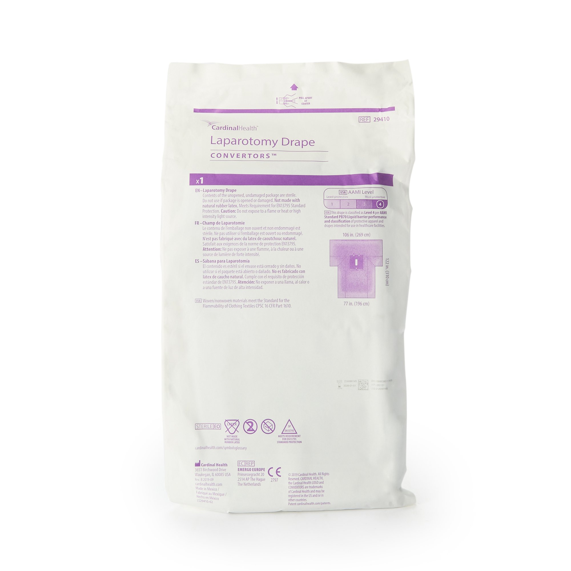 Cardinal 29410 - Cardinal Health™ Sterile Laparotomy Abdominal Drape, 100 x 77 x 122 Inch - 1/Each, 12/Case