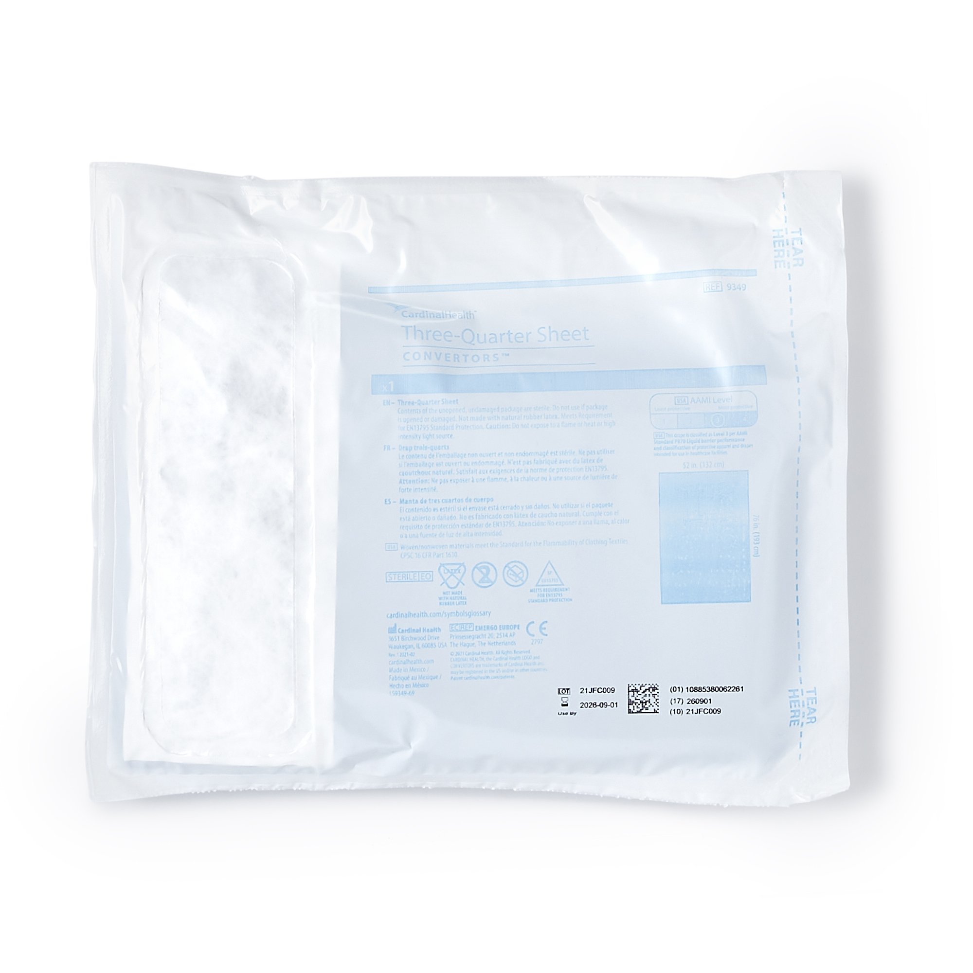 Cardinal 9349 - Cardinal Health™ Sterile Three-Quarter General Purpose Drape, 57 x 76 Inch - 1/Each, 20/Case