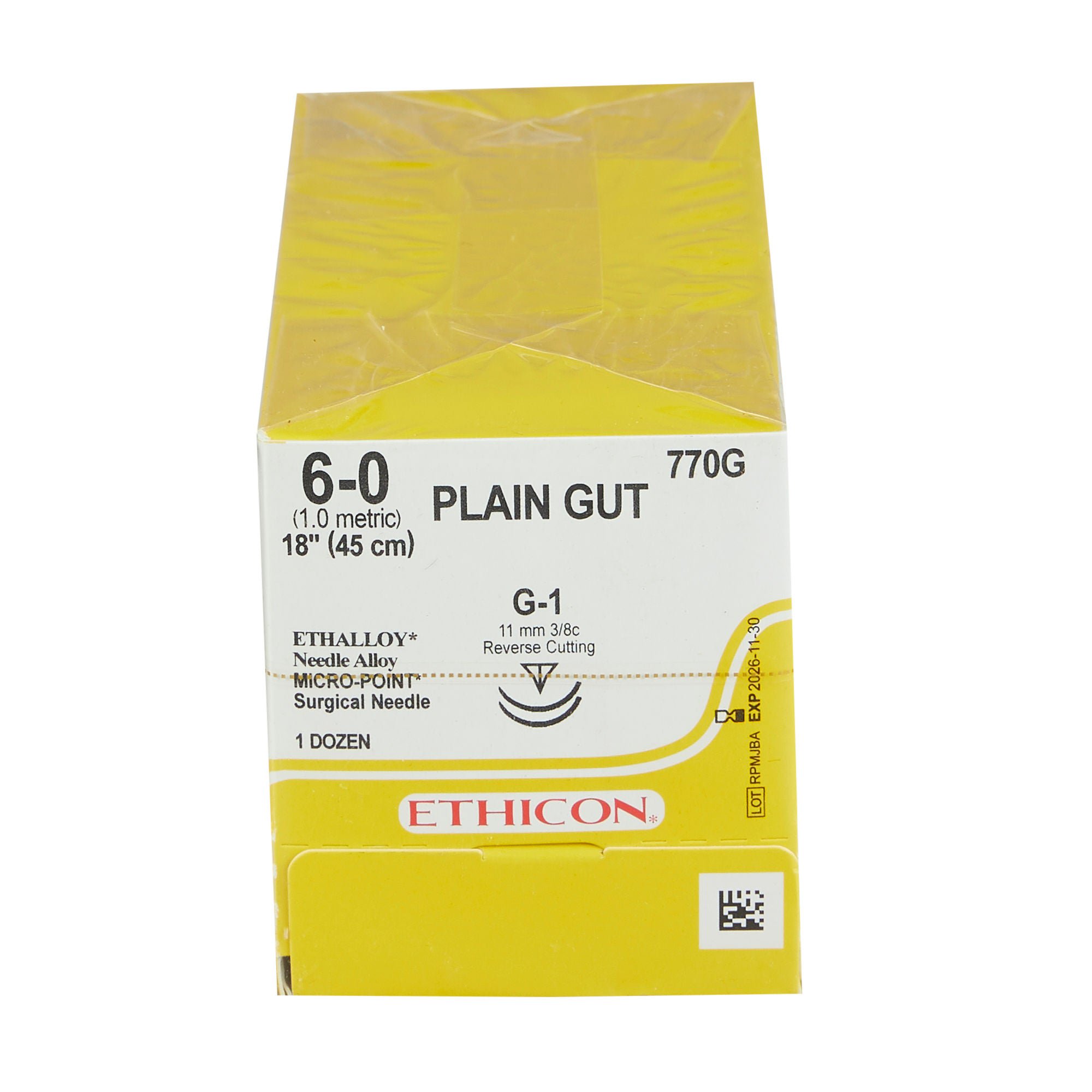 J & J Healthcare Systems - 770G Absorbable Suture with Needle GUT PLAIN Plain Gut G-1 3/8 Circle Precision Reverse Cutting Needle Size 6-0 Monofilament